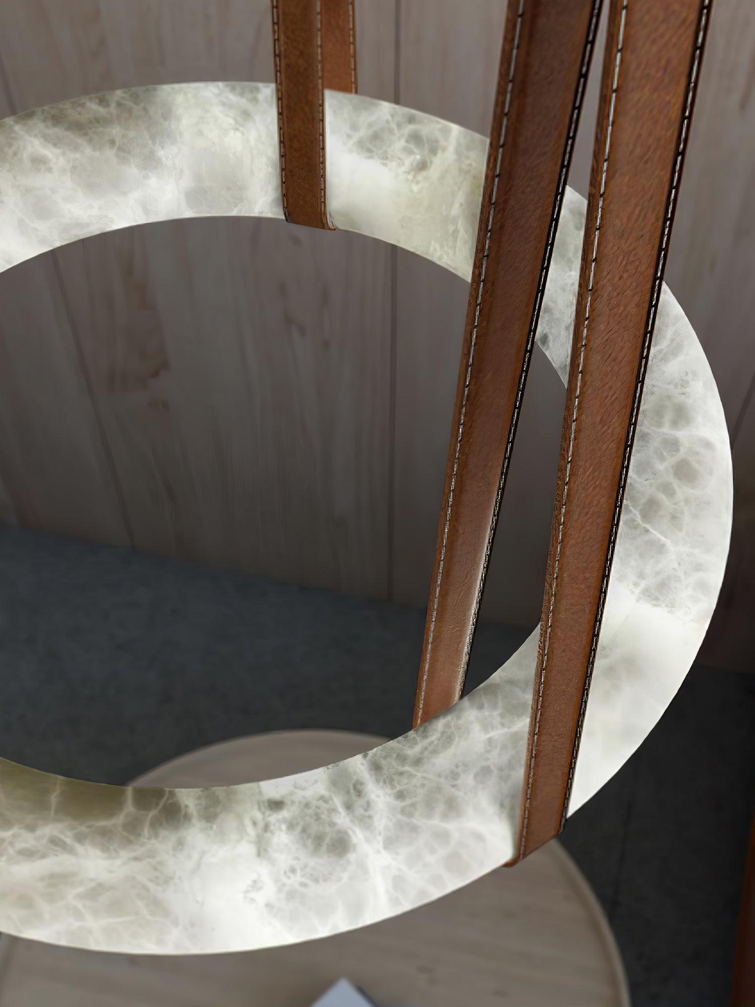 Aira Suspension Lampe Anneau en albâtre Lanières en cuir Luxe scandinave