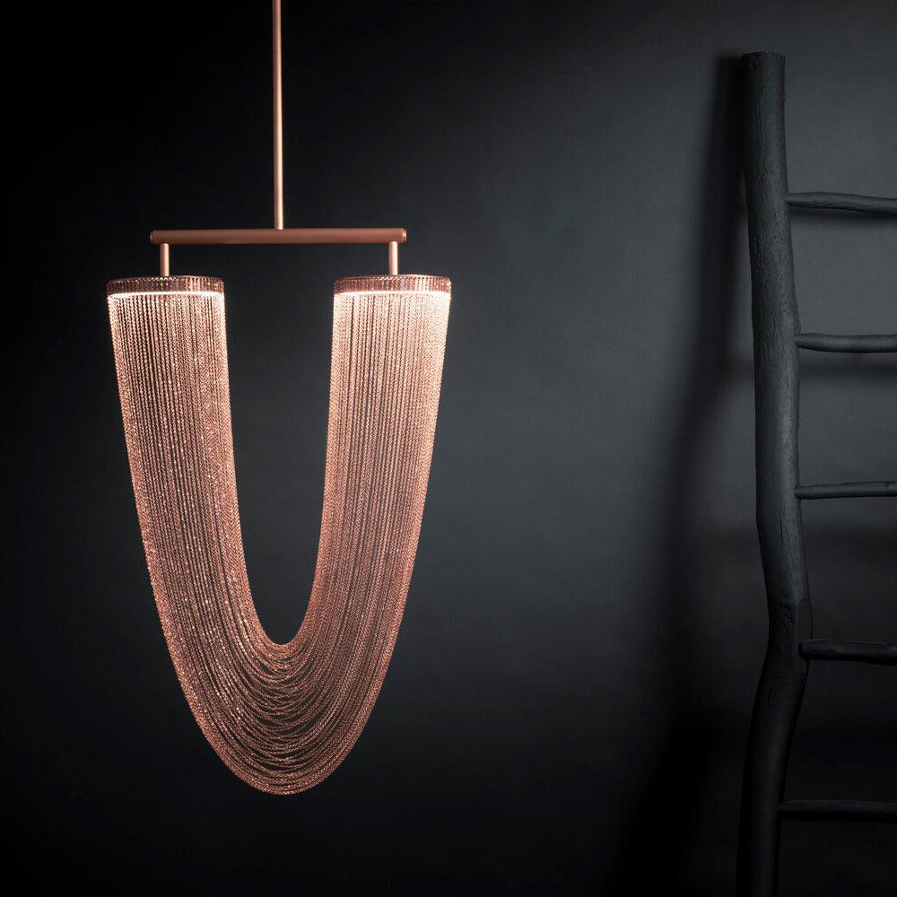 Lustra Suspension en Chaîne de Cuivre Moderne