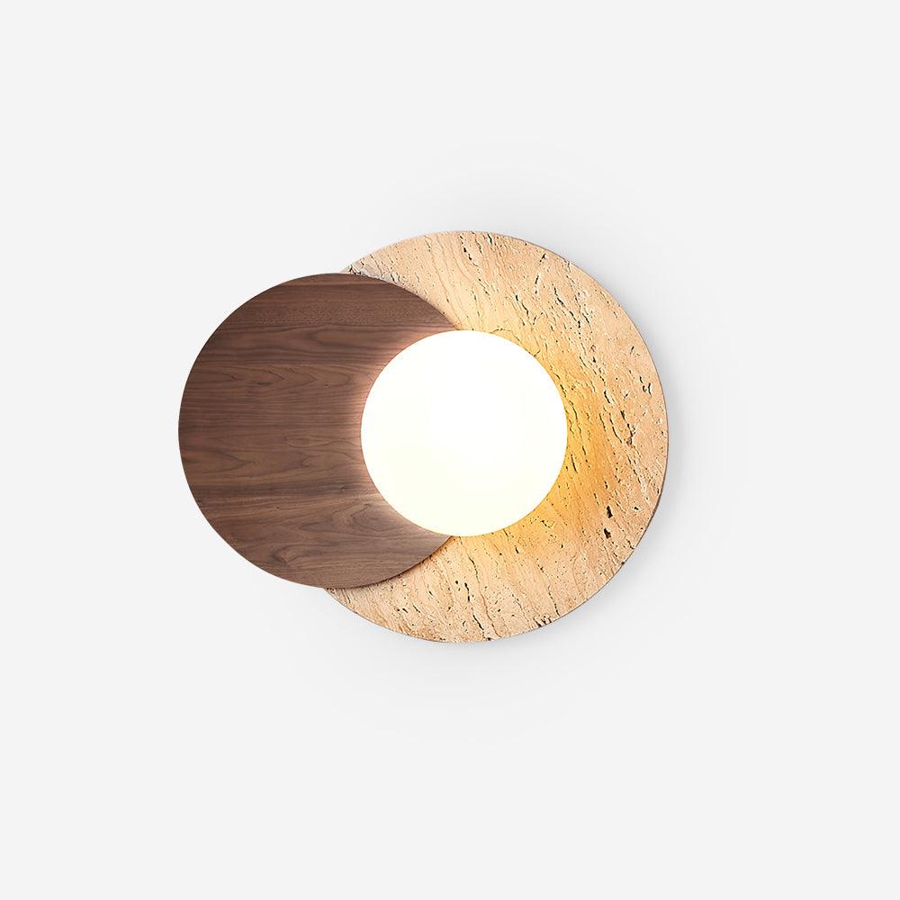 Virelli Applique Murale Disques Superposés en Travertin Bois de Noyer Scandinave