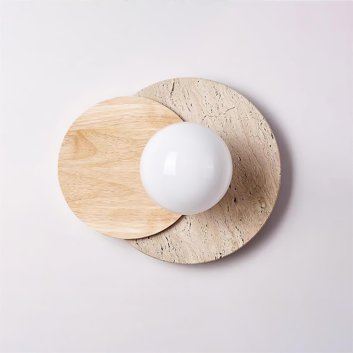 Virelli Applique Murale Disques Superposés en Travertin Bois de Noyer Scandinave