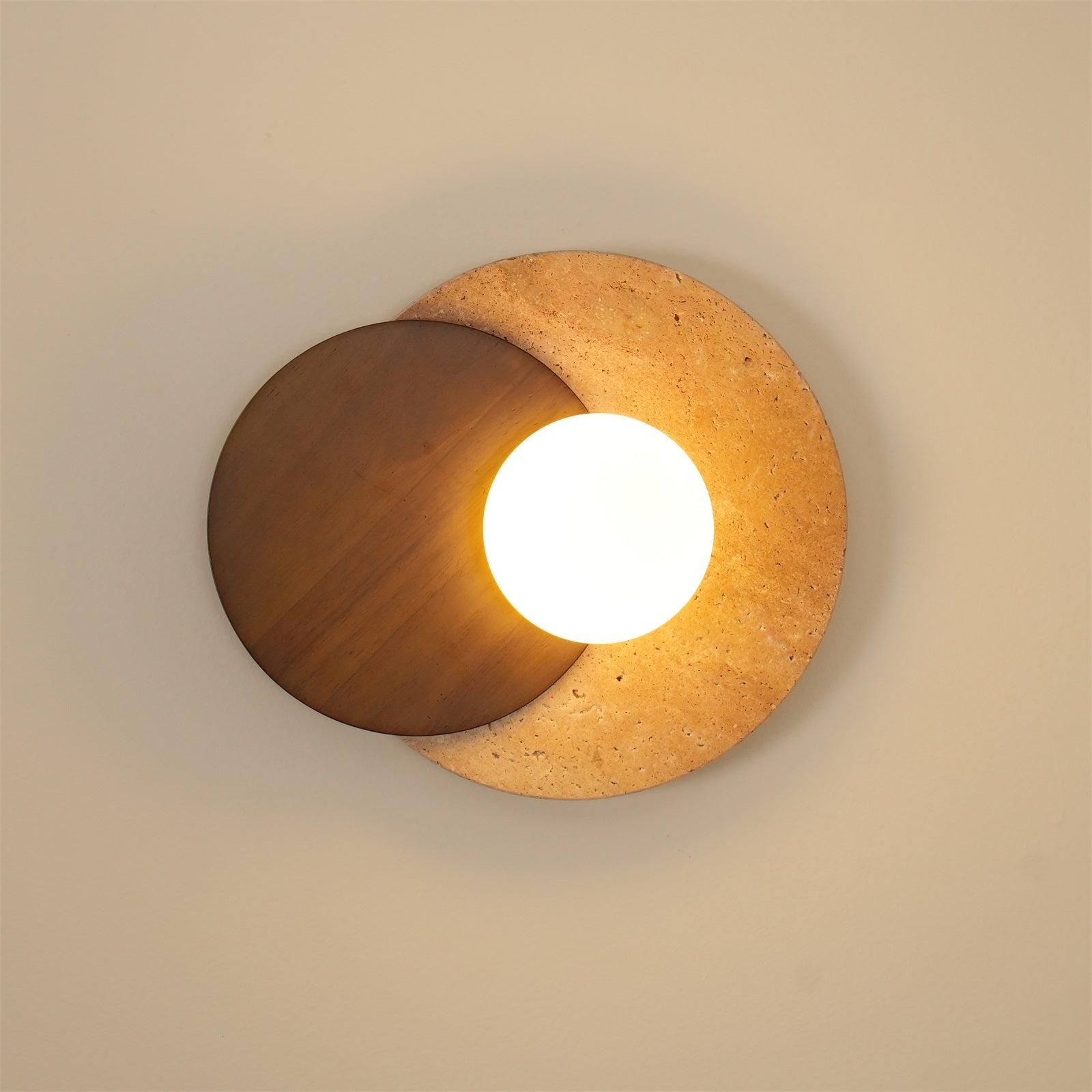 Virelli Applique Murale Disques Superposés en Travertin Bois de Noyer Scandinave