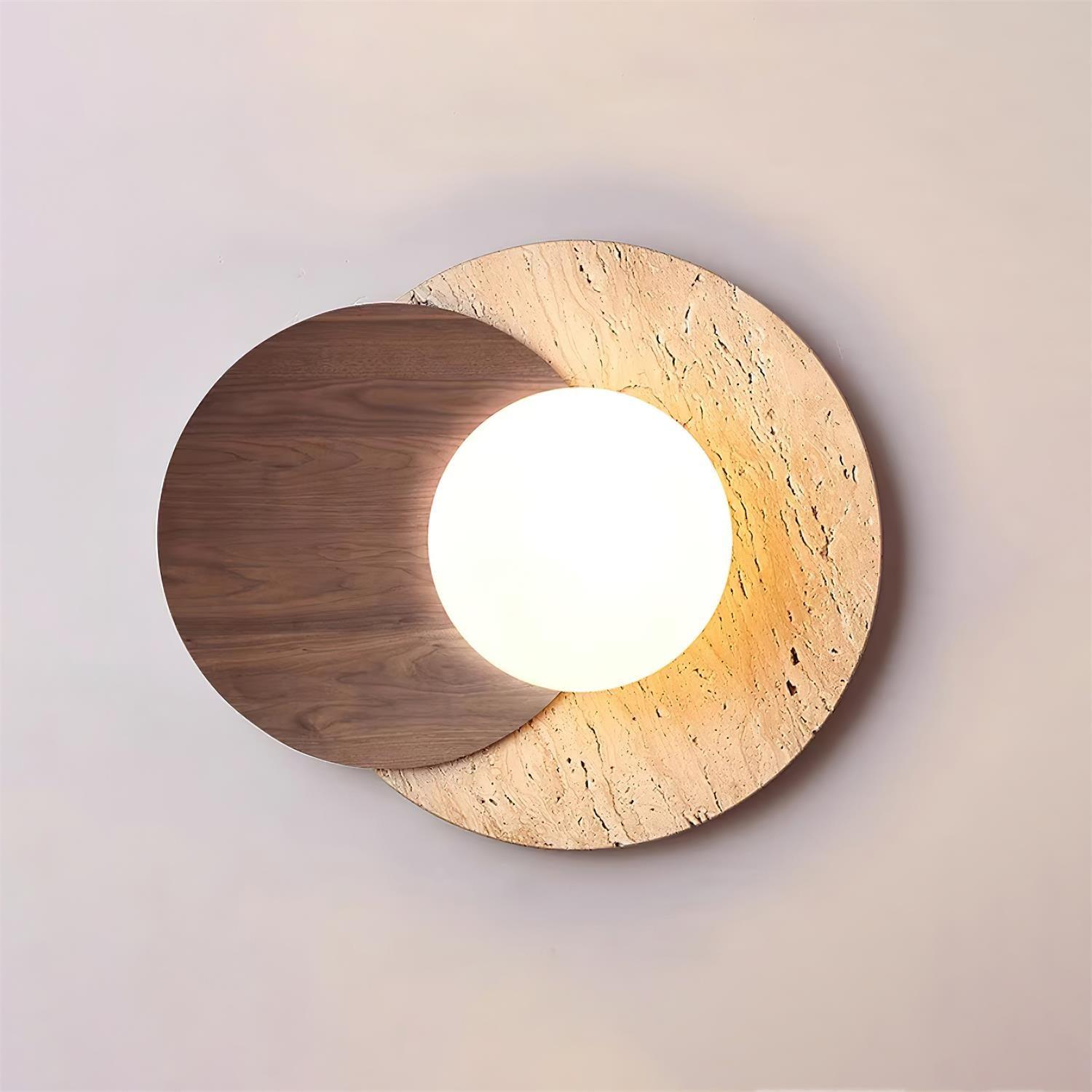 Virelli Applique Murale Disques Superposés en Travertin Bois de Noyer Scandinave