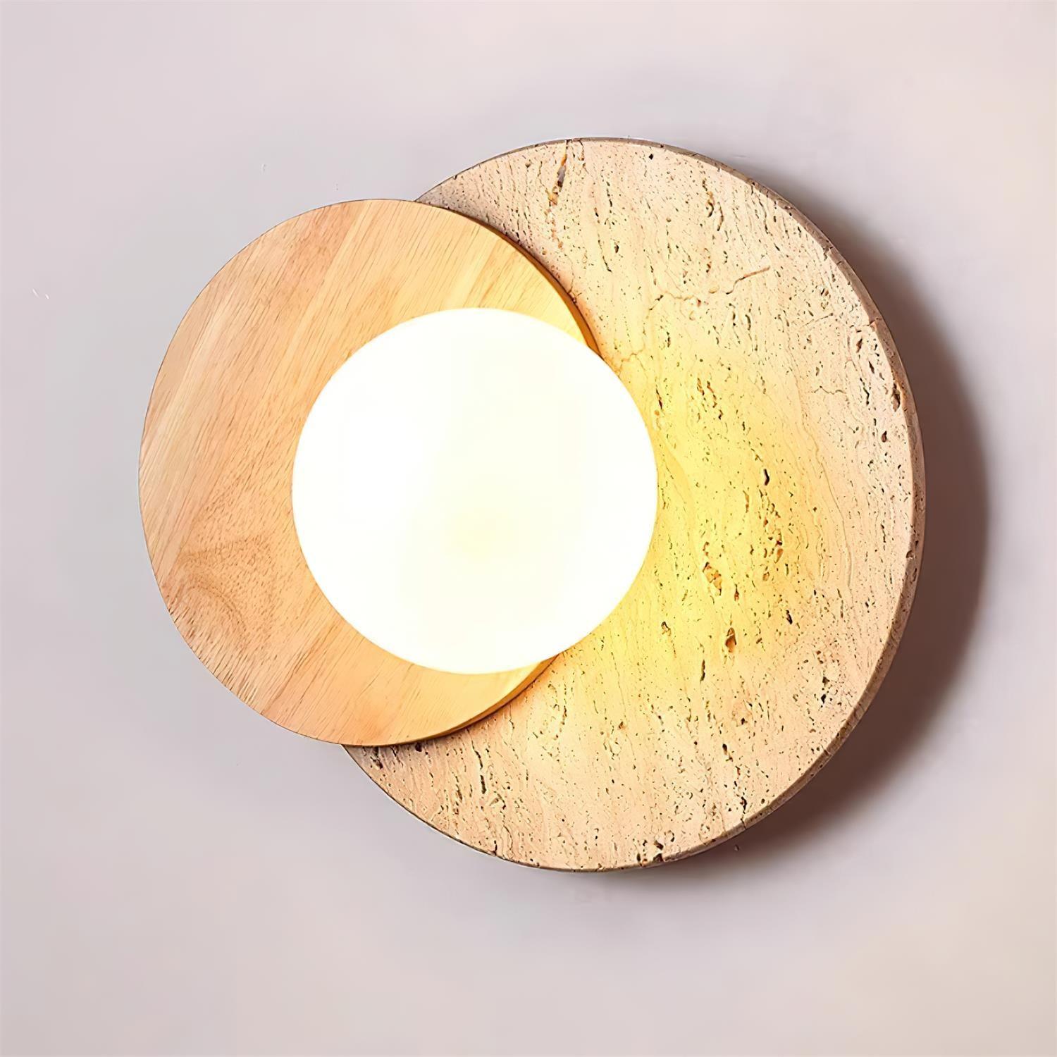 Virelli Applique Murale Disques Superposés en Travertin Bois de Noyer Scandinave