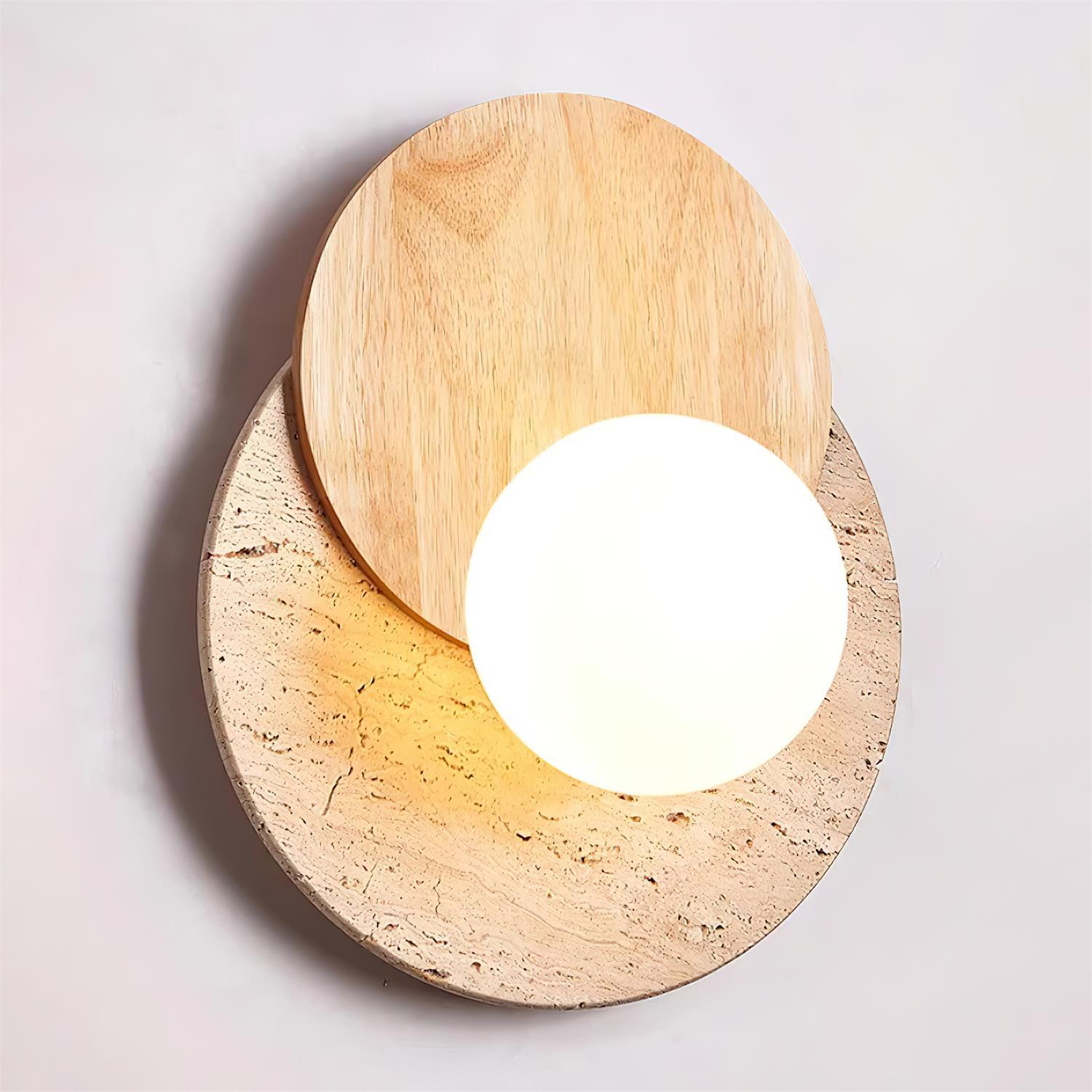 Virelli Applique Murale Disques Superposés en Travertin Bois de Noyer Scandinave