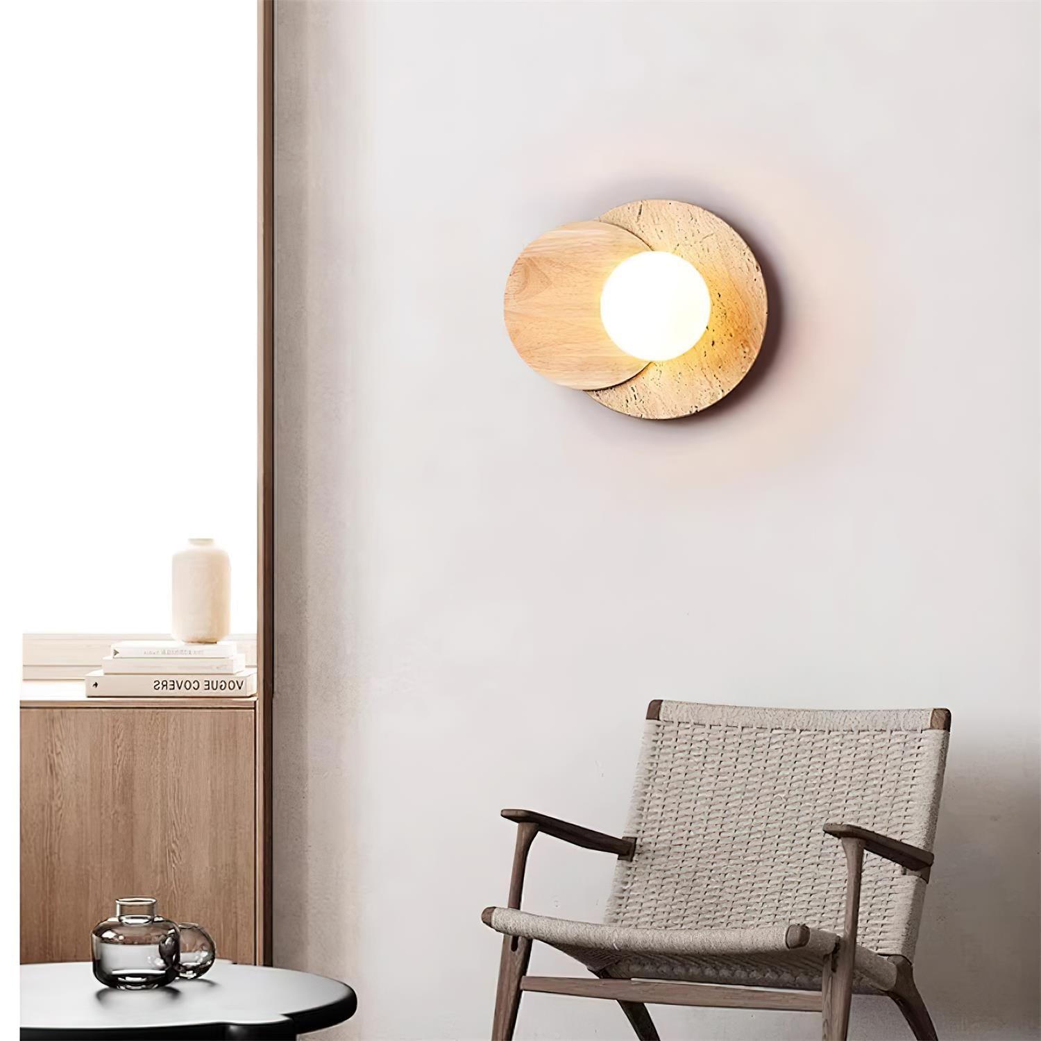 Virelli Applique Murale Disques Superposés en Travertin Bois de Noyer Scandinave