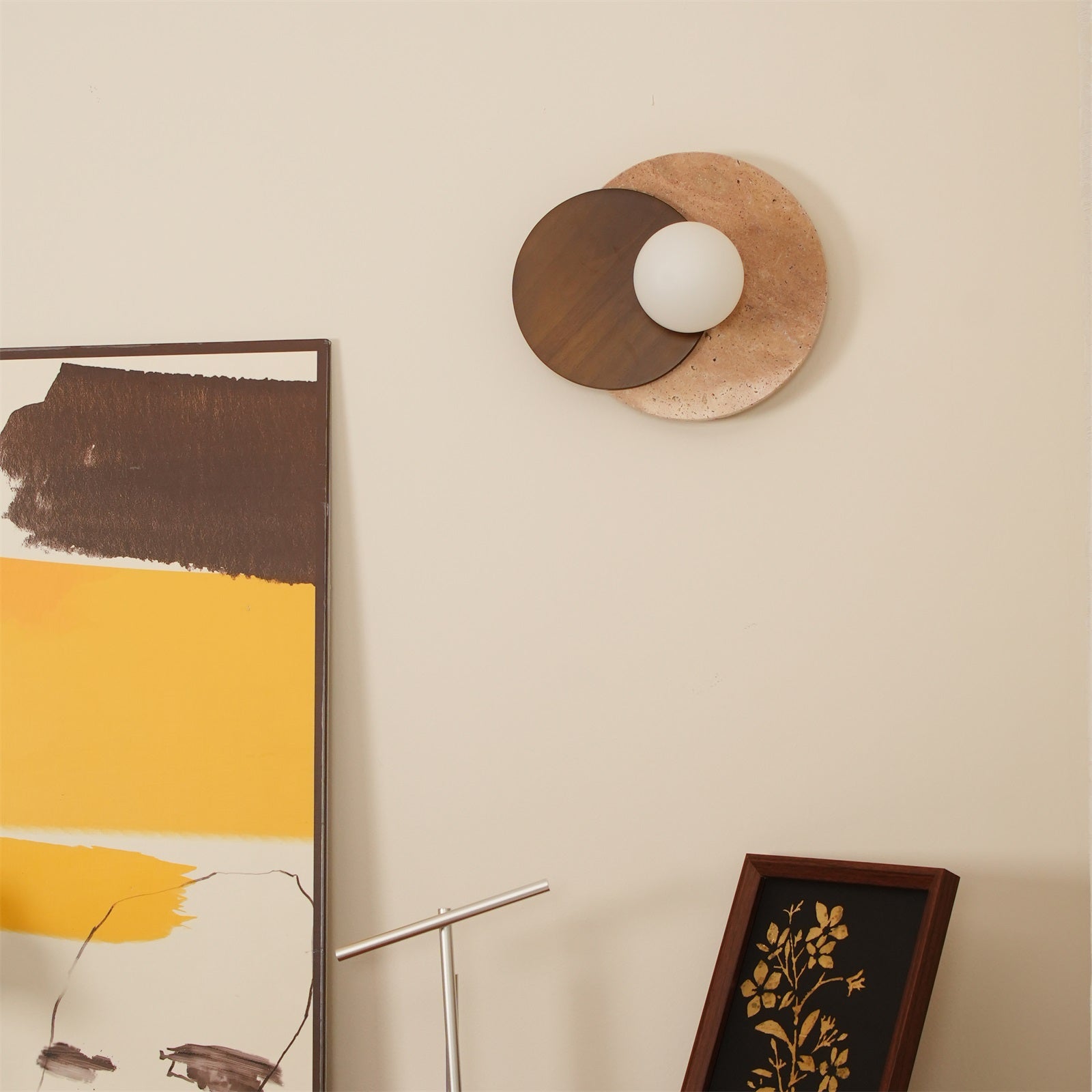 Virelli Applique Murale Disques Superposés en Travertin Bois de Noyer Scandinave