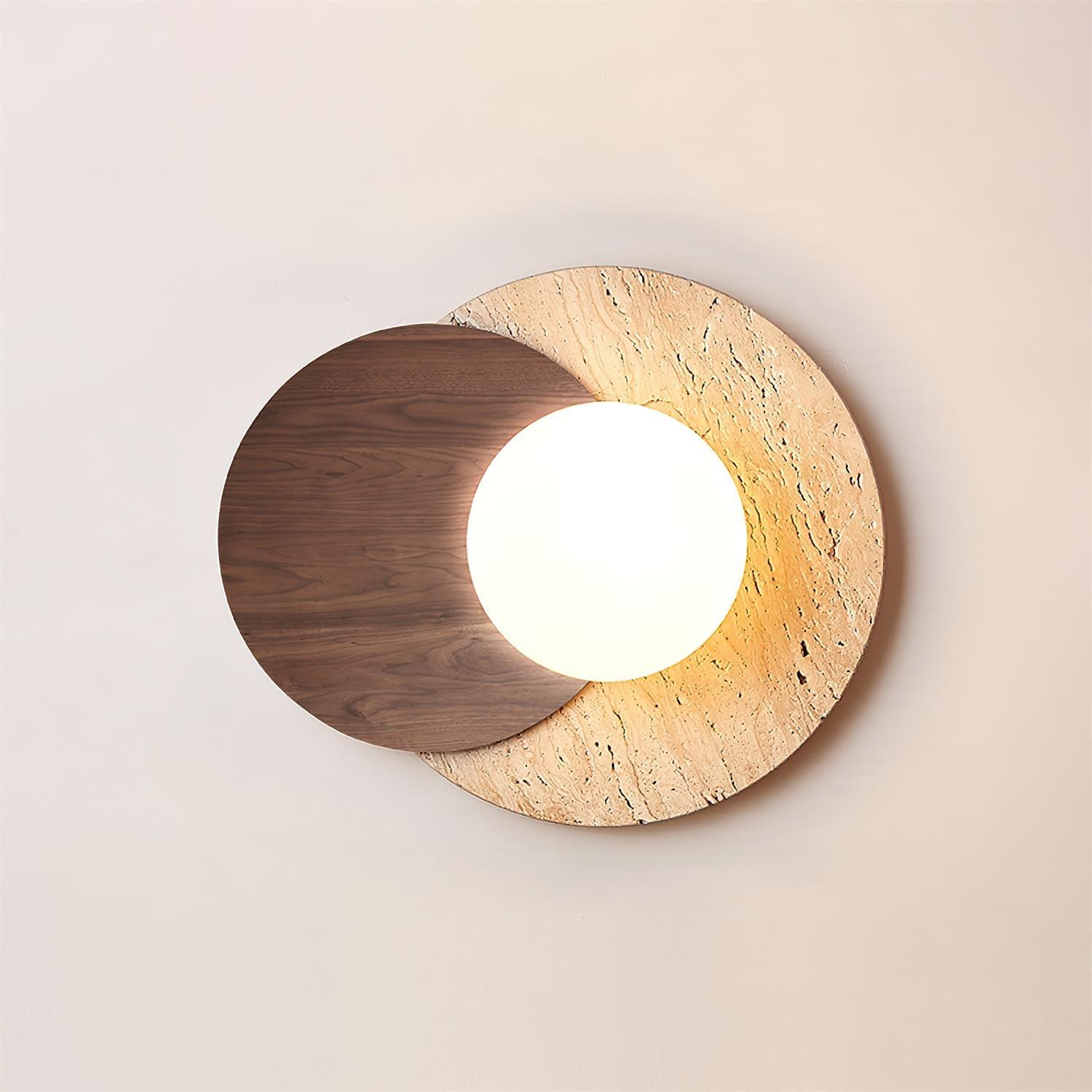 Virelli Applique Murale Disques Superposés en Travertin Bois de Noyer Scandinave