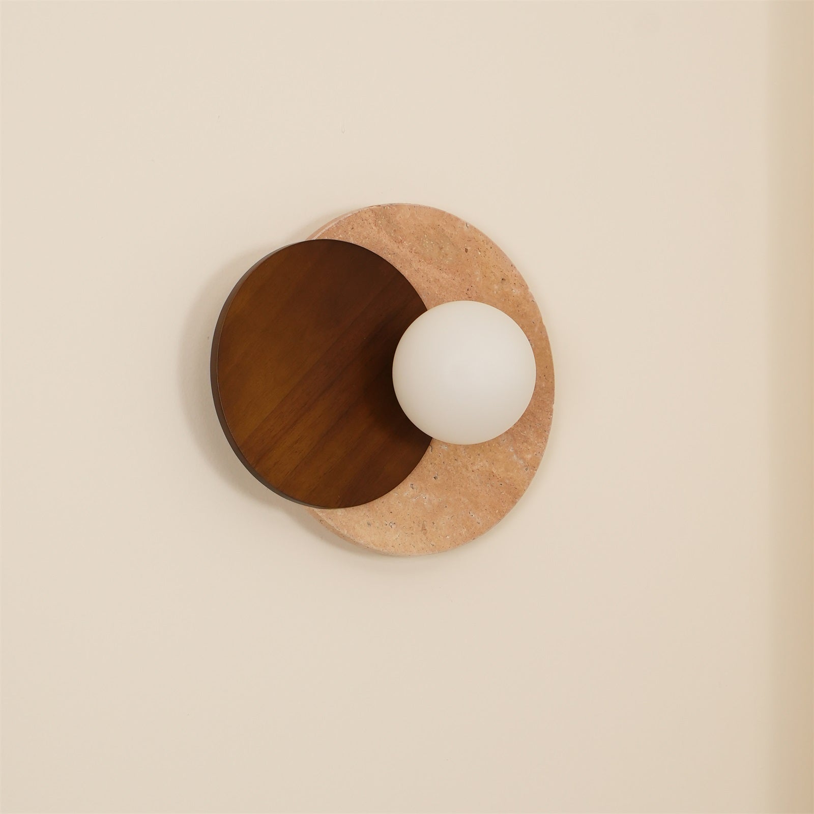 Virelli Applique Murale Disques Superposés en Travertin Bois de Noyer Scandinave