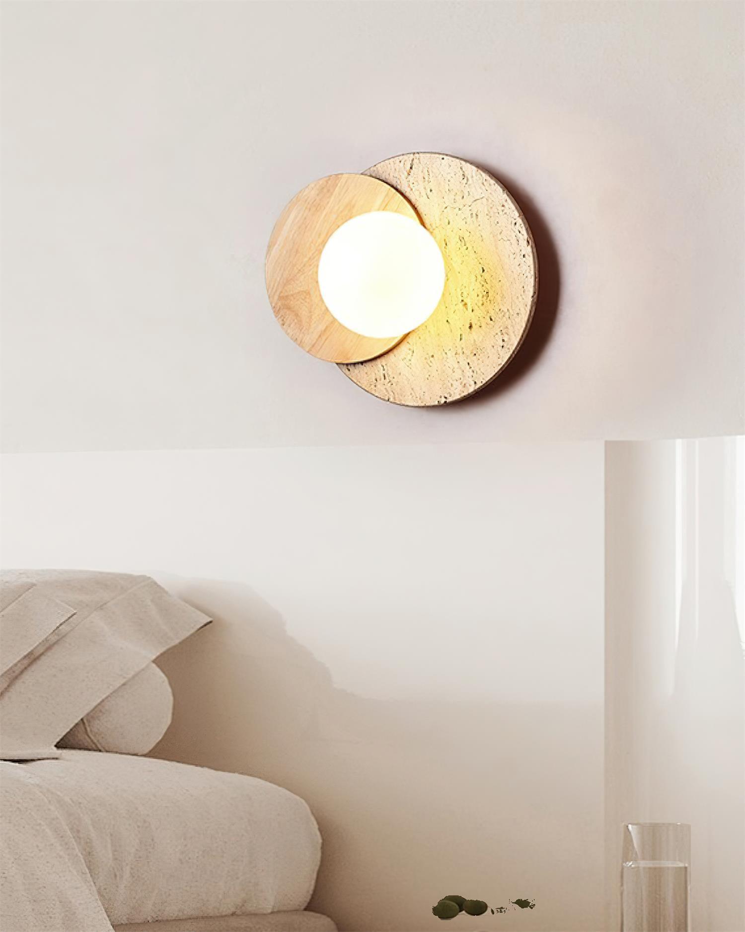 Virelli Applique Murale Disques Superposés en Travertin Bois de Noyer Scandinave