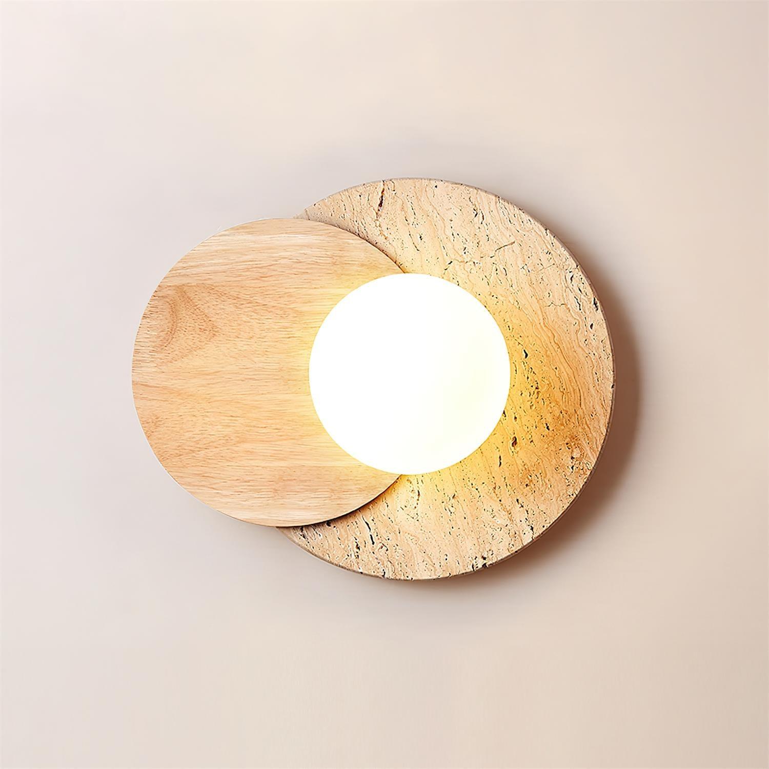 Virelli Applique Murale Disques Superposés en Travertin Bois de Noyer Scandinave
