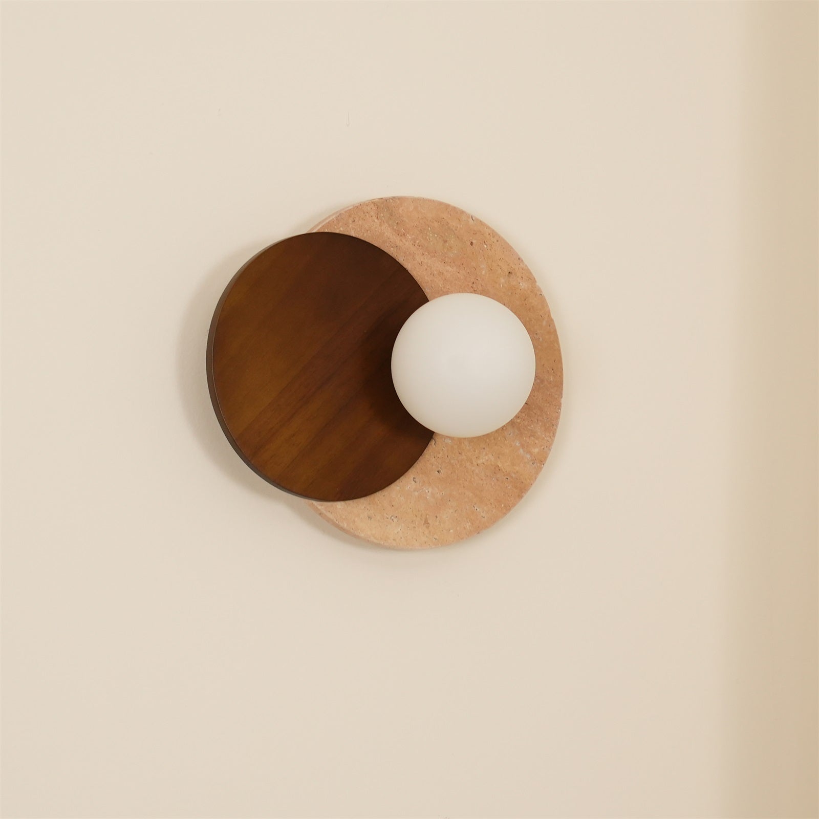 Virelli Applique Murale Disques Superposés en Travertin Bois de Noyer Scandinave