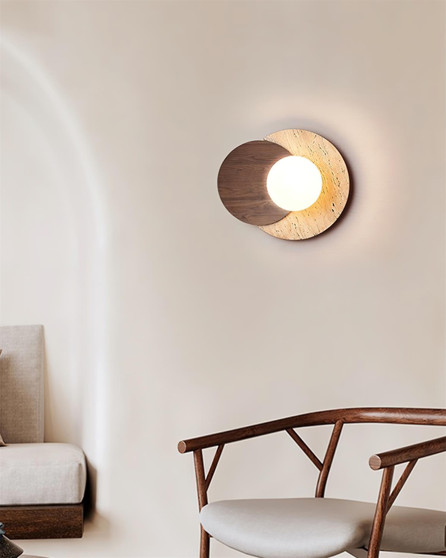 Virelli Applique Murale Disques Superposés en Travertin Bois de Noyer Scandinave
