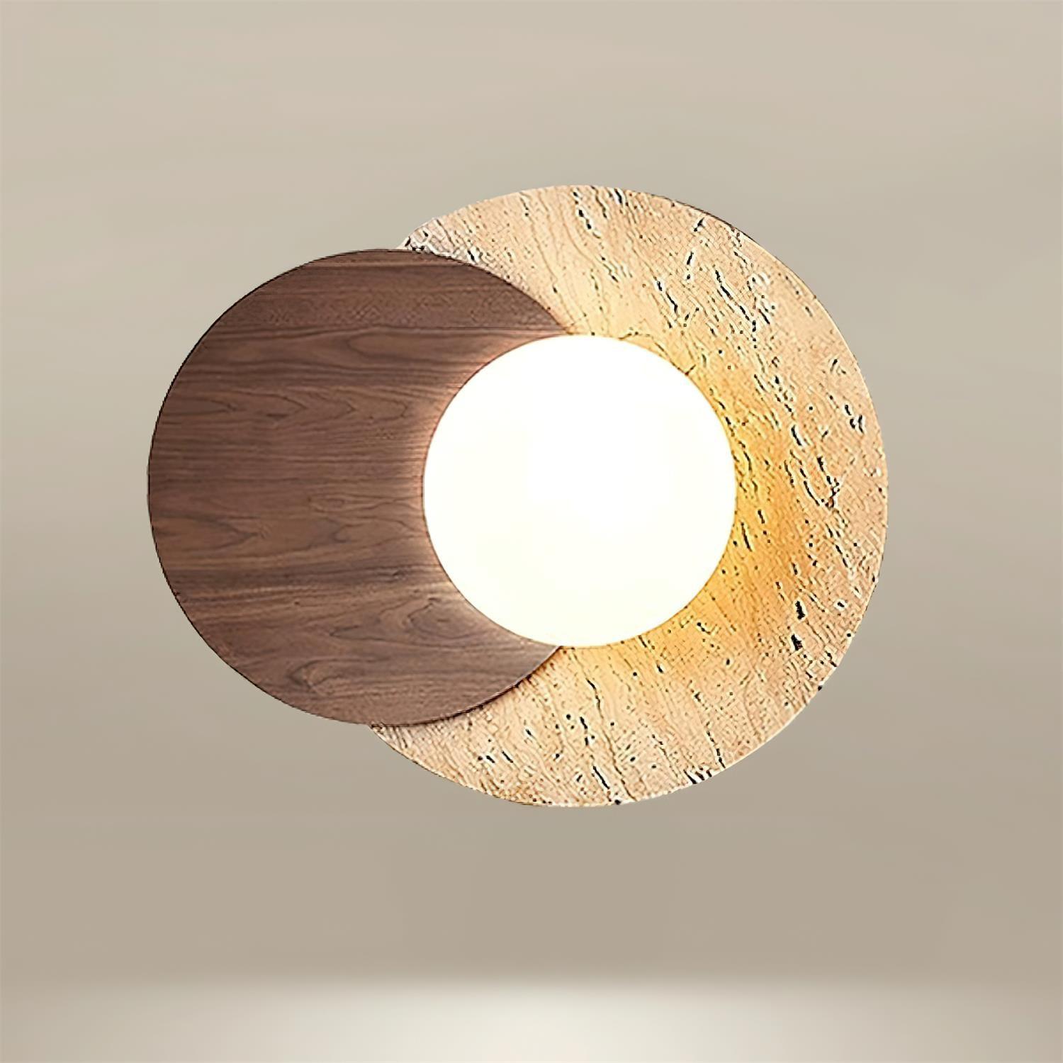 Virelli Applique Murale Disques Superposés en Travertin Bois de Noyer Scandinave