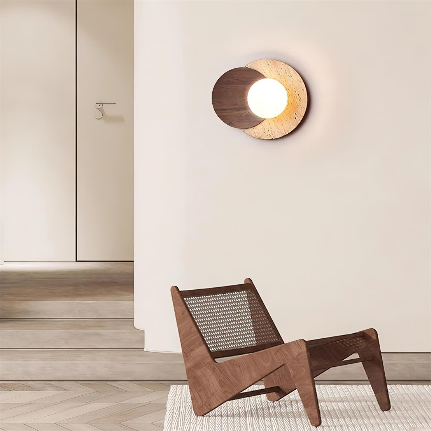 Virelli Applique Murale Disques Superposés en Travertin Bois de Noyer Scandinave
