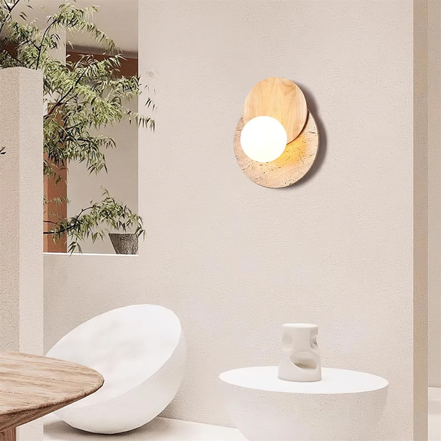 Virelli Applique Murale Disques Superposés en Travertin Bois de Noyer Scandinave