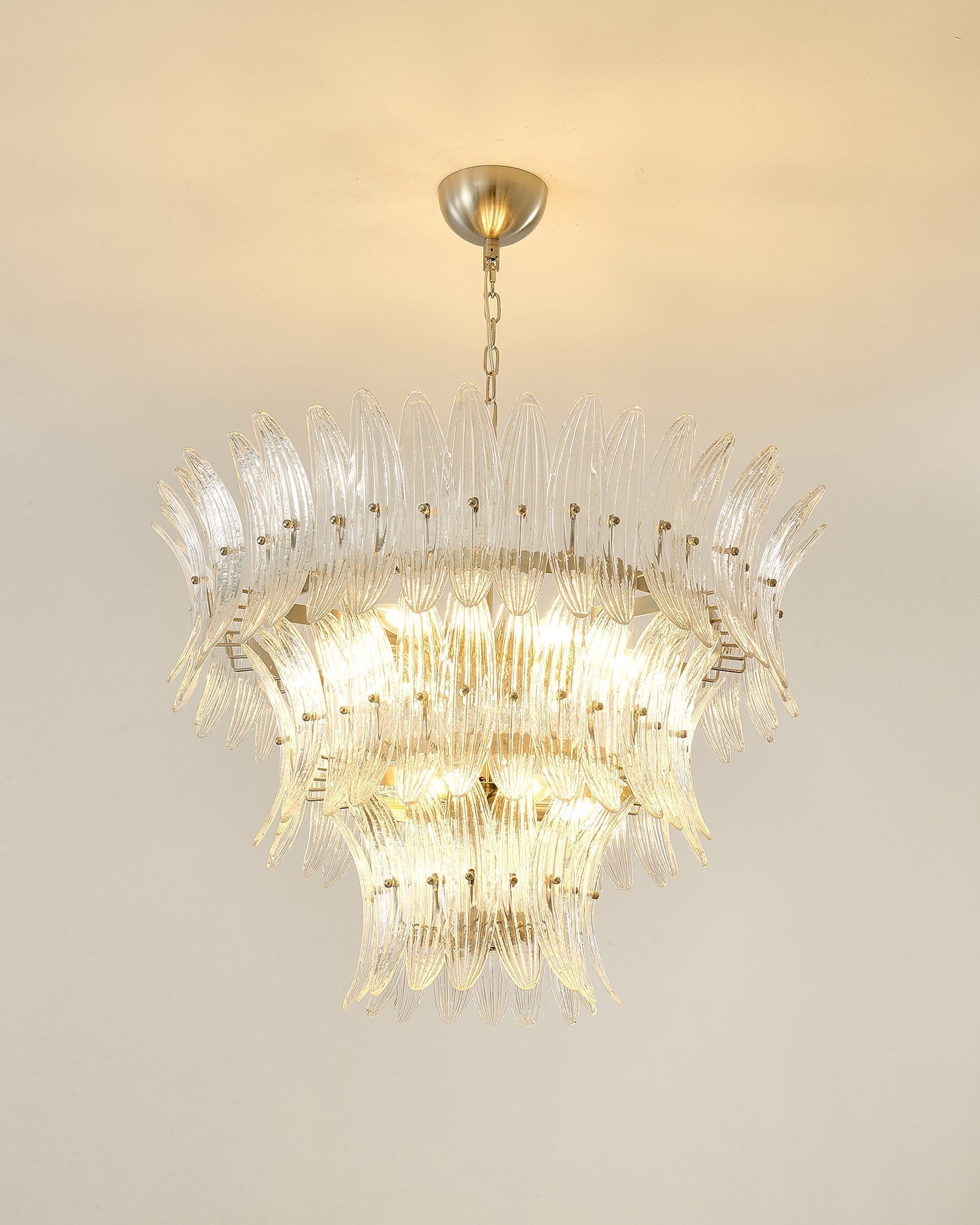 Palmette Lustre Feuille en Verre Superposée