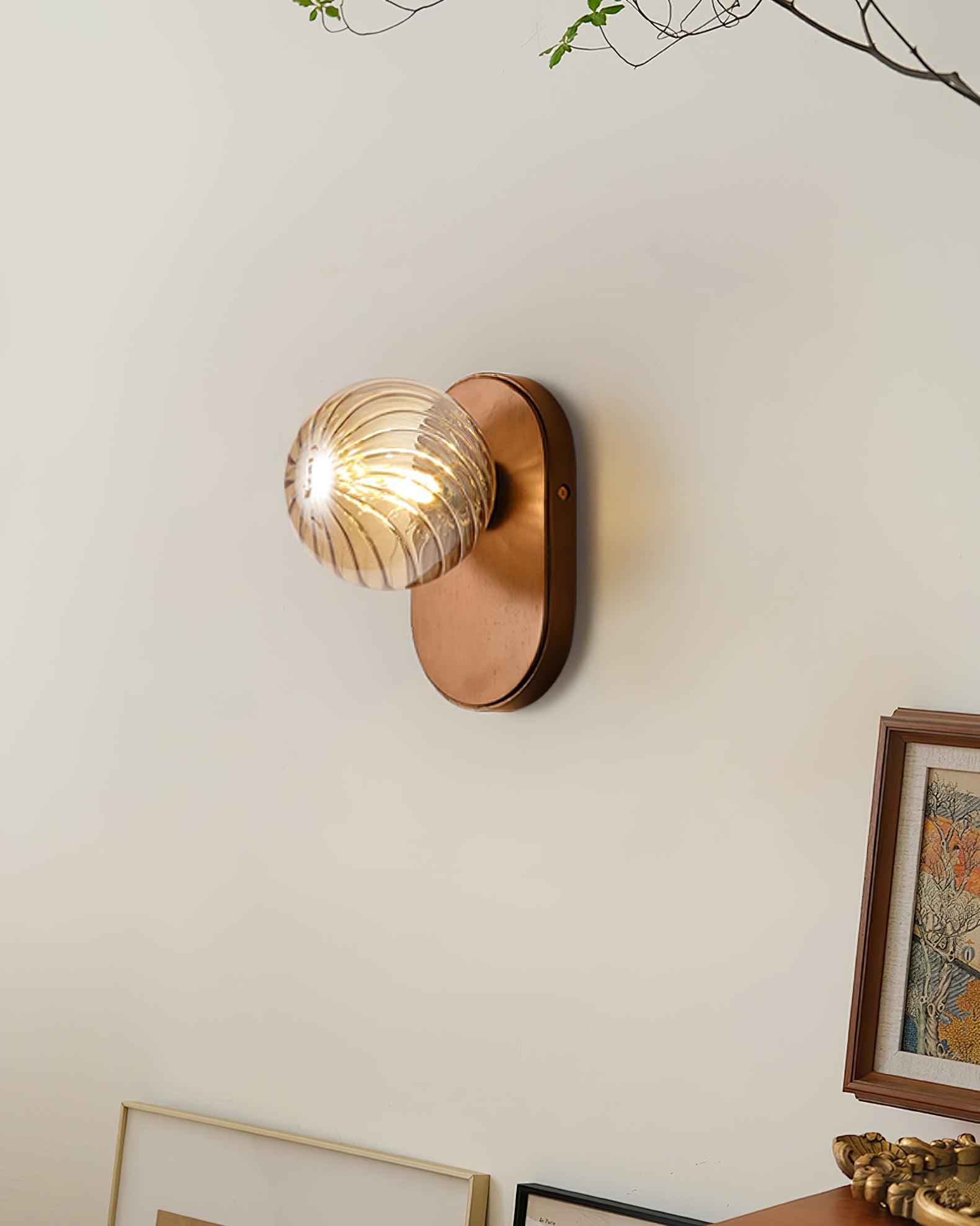 Applique Murale Bois Corps Ambre Verre Côtes Globe Moderne Accent