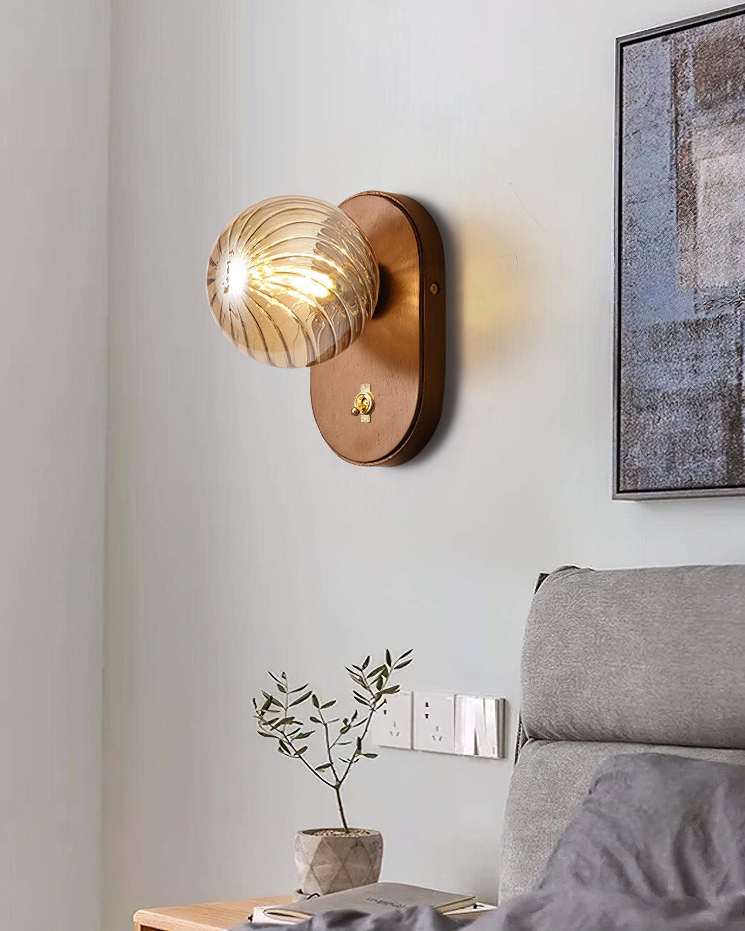 Applique Murale Bois Corps Ambre Verre Côtes Globe Moderne Accent
