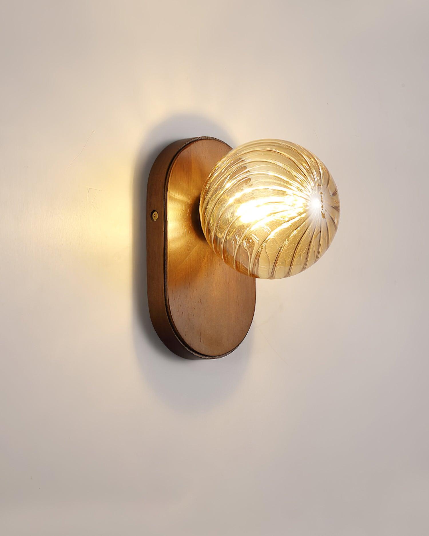 Applique Murale Bois Corps Ambre Verre Côtes Globe Moderne Accent