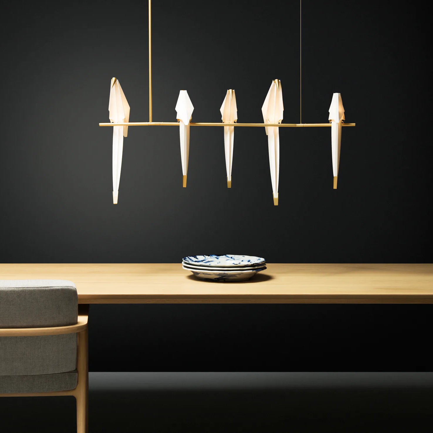 Lustra Lustre Grue en Papier Sculpturale LED