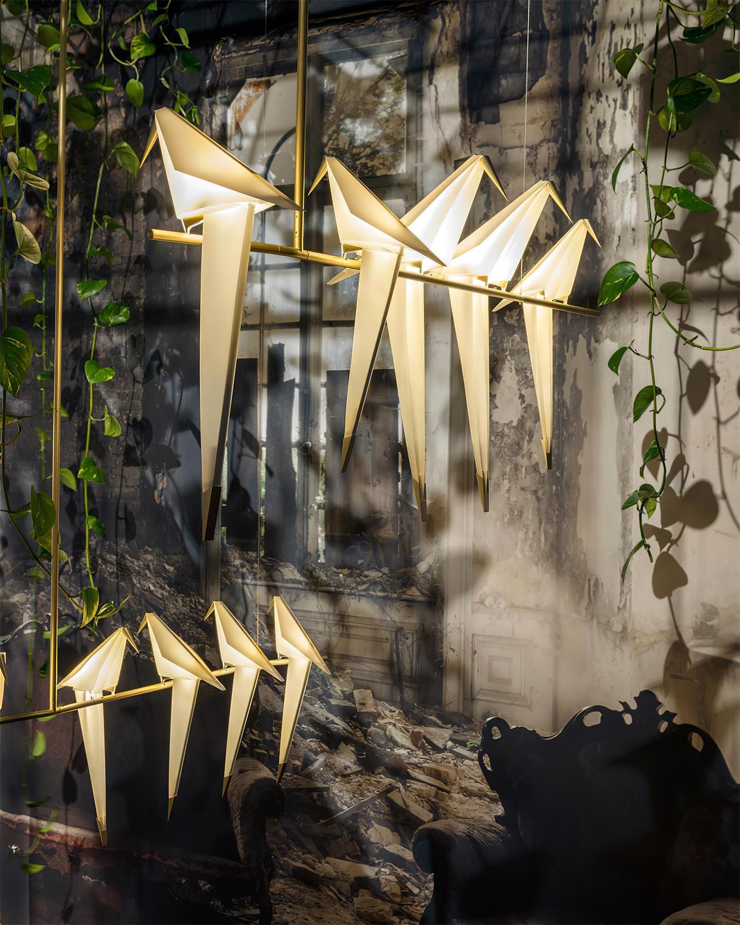 Lustra Lustre Grue en Papier Sculpturale LED