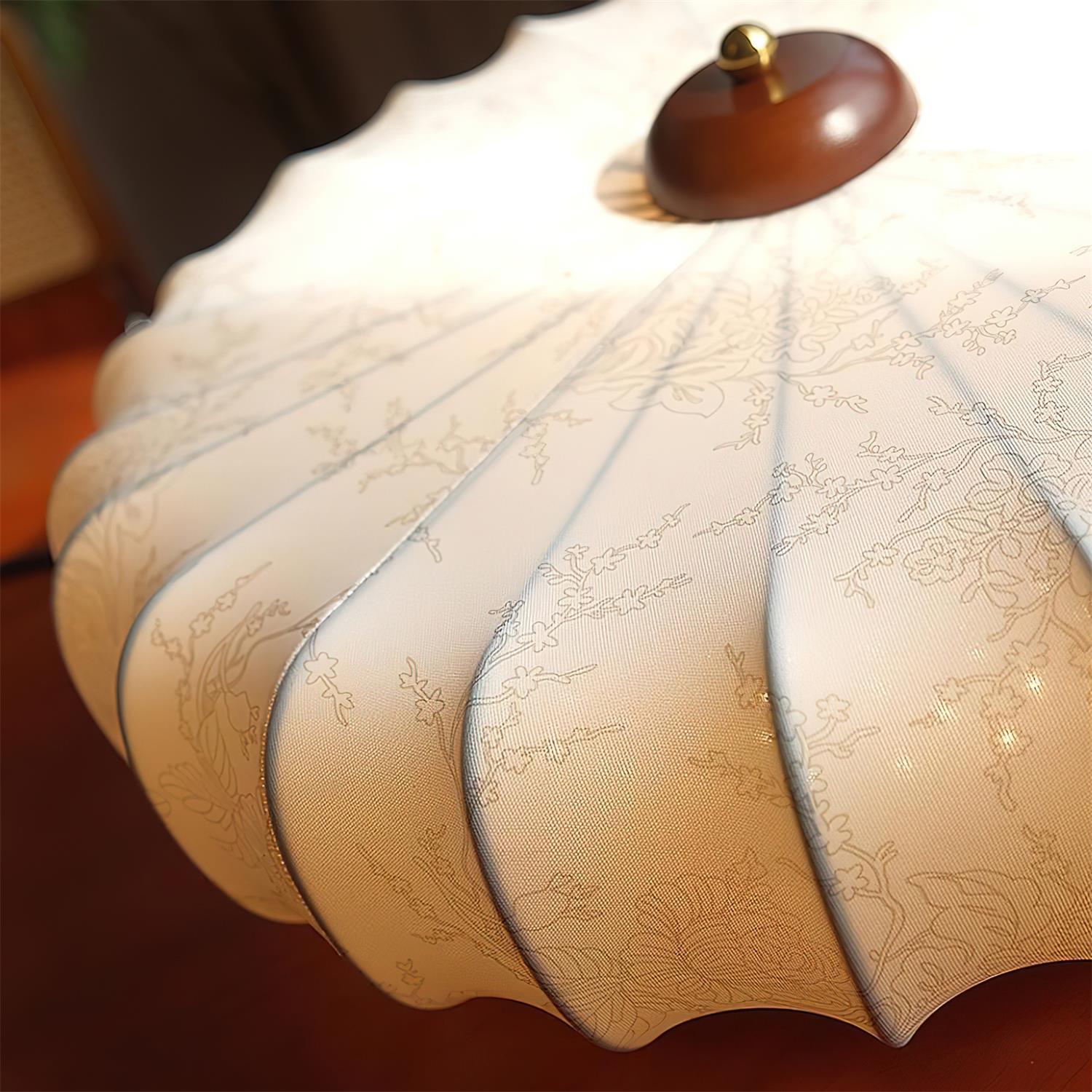 Plafonnier Tissu Ombre Plissé Lotus Forme Bois Baldaquin