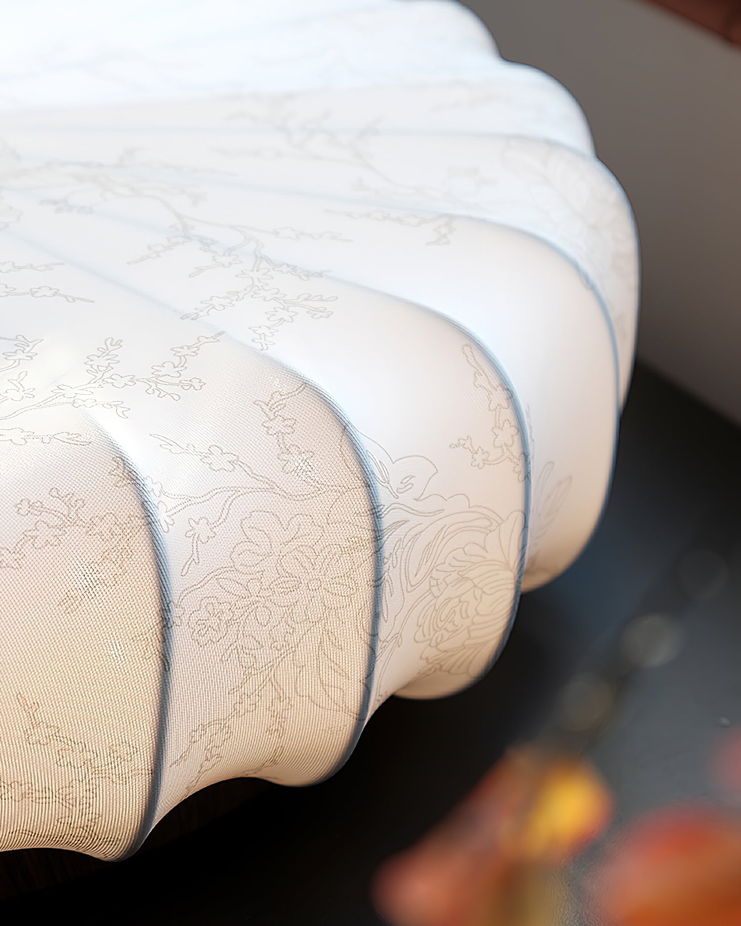 Plafonnier Tissu Ombre Plissé Lotus Forme Bois Baldaquin