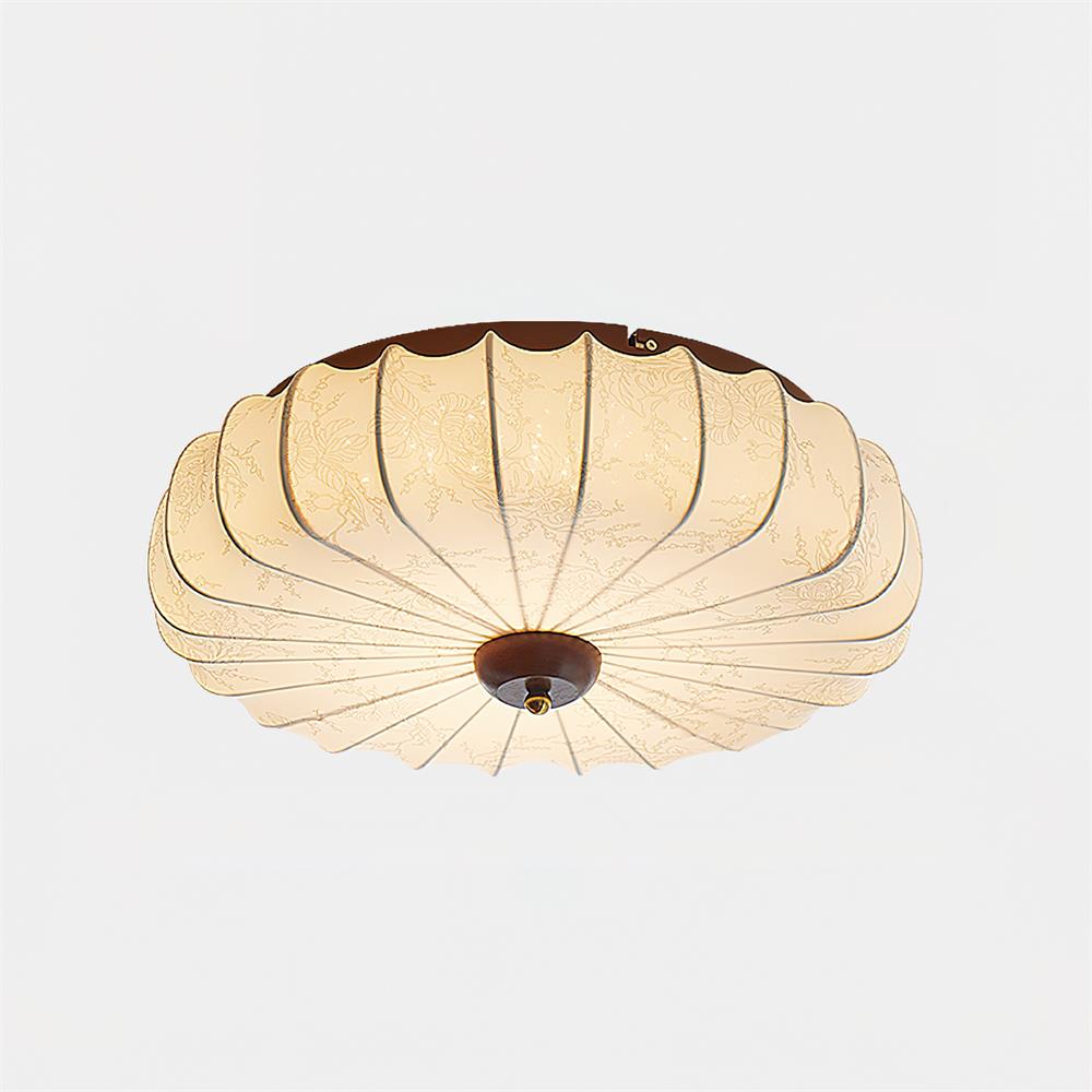 Plafonnier Tissu Ombre Plissé Lotus Forme Bois Baldaquin