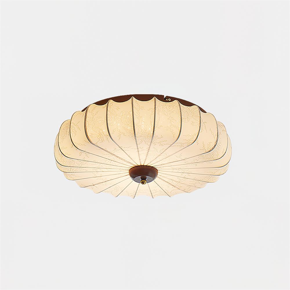 Plafonnier Tissu Ombre Plissé Lotus Forme Bois Baldaquin