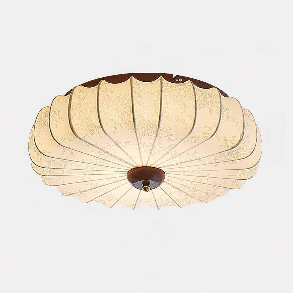 Plafonnier Tissu Ombre Plissé Lotus Forme Bois Baldaquin