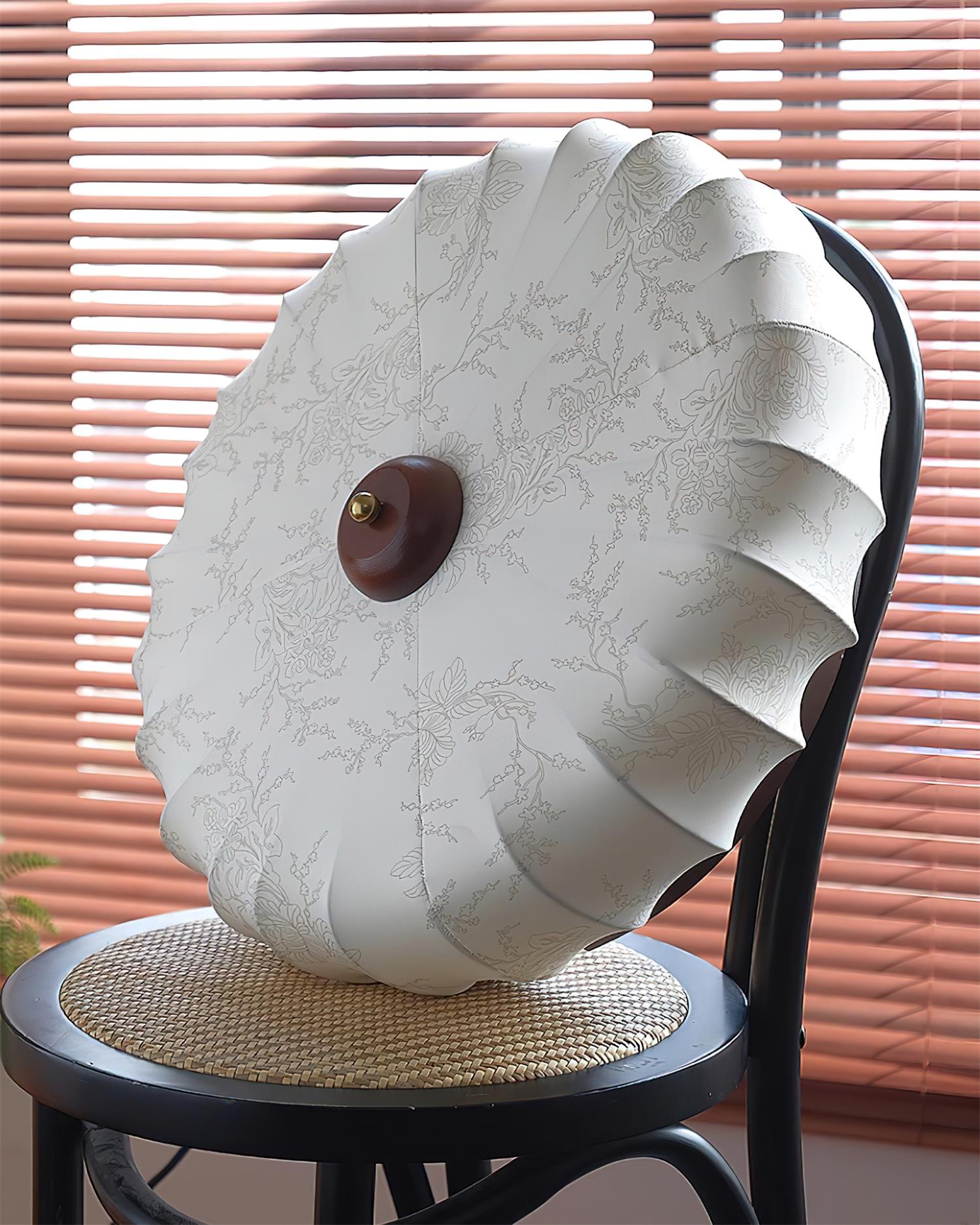 Plafonnier Tissu Ombre Plissé Lotus Forme Bois Baldaquin