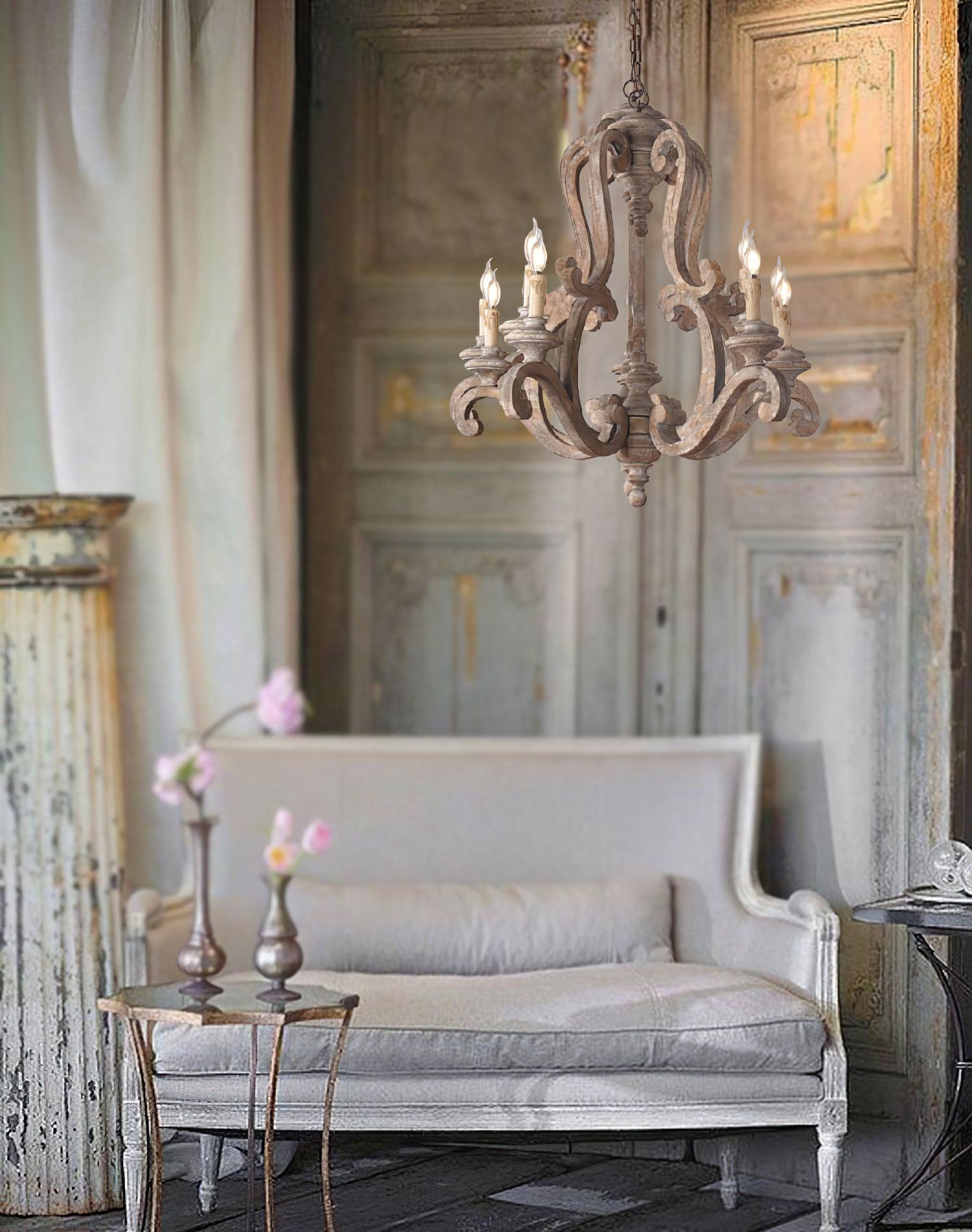 Lustra Lustre en Bois Bougie Mid-Century