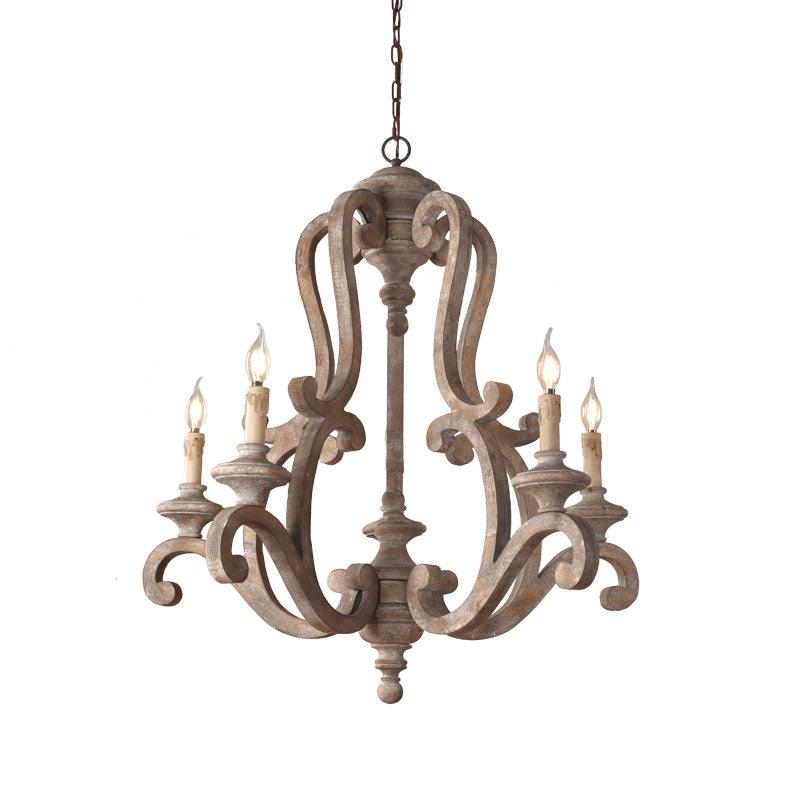 Lustra Lustre en Bois Bougie Mid-Century