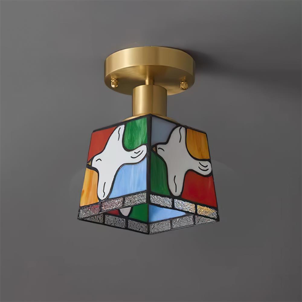 Peace Plafonnier Colombe Verre Mosaïque Laiton