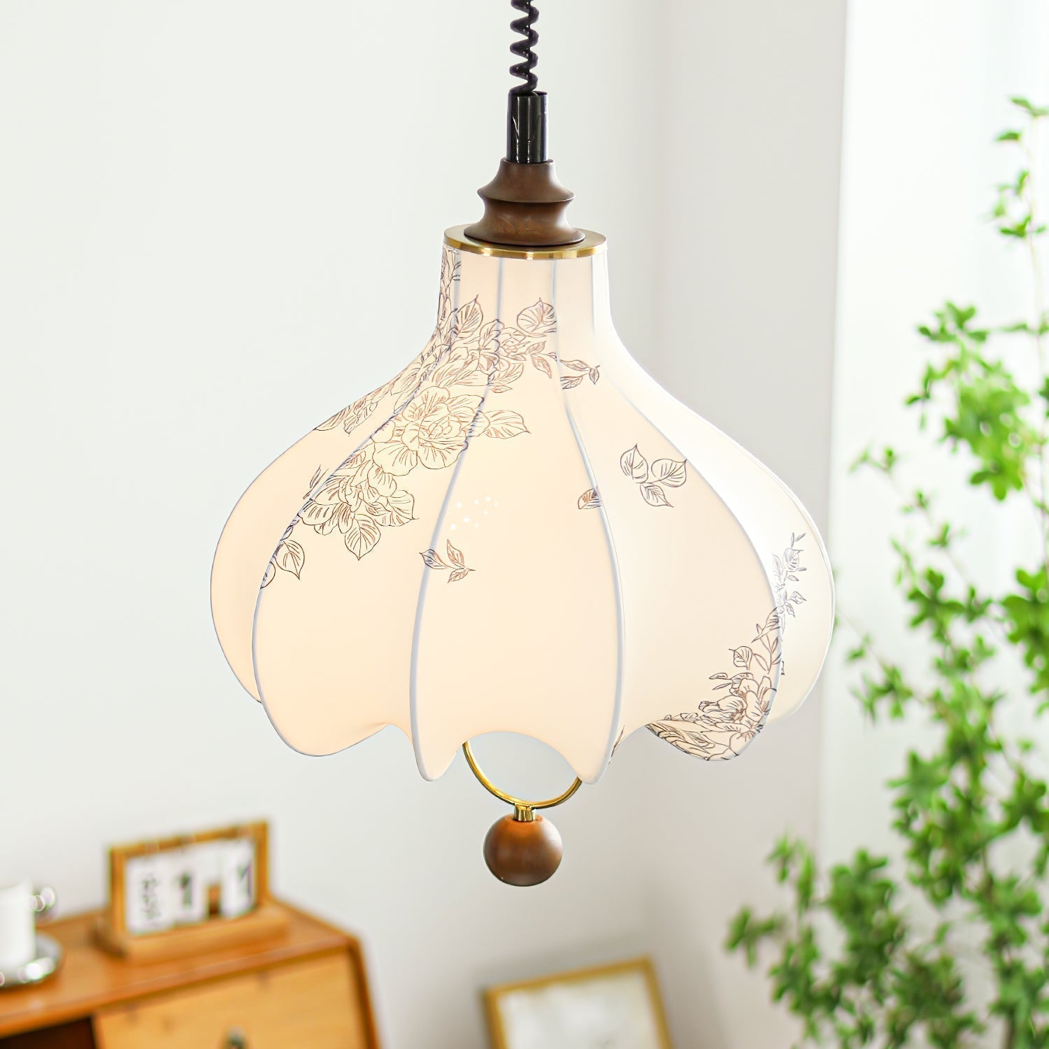 Lustra Suspension Lanterne en Tissu Poire pour Salon