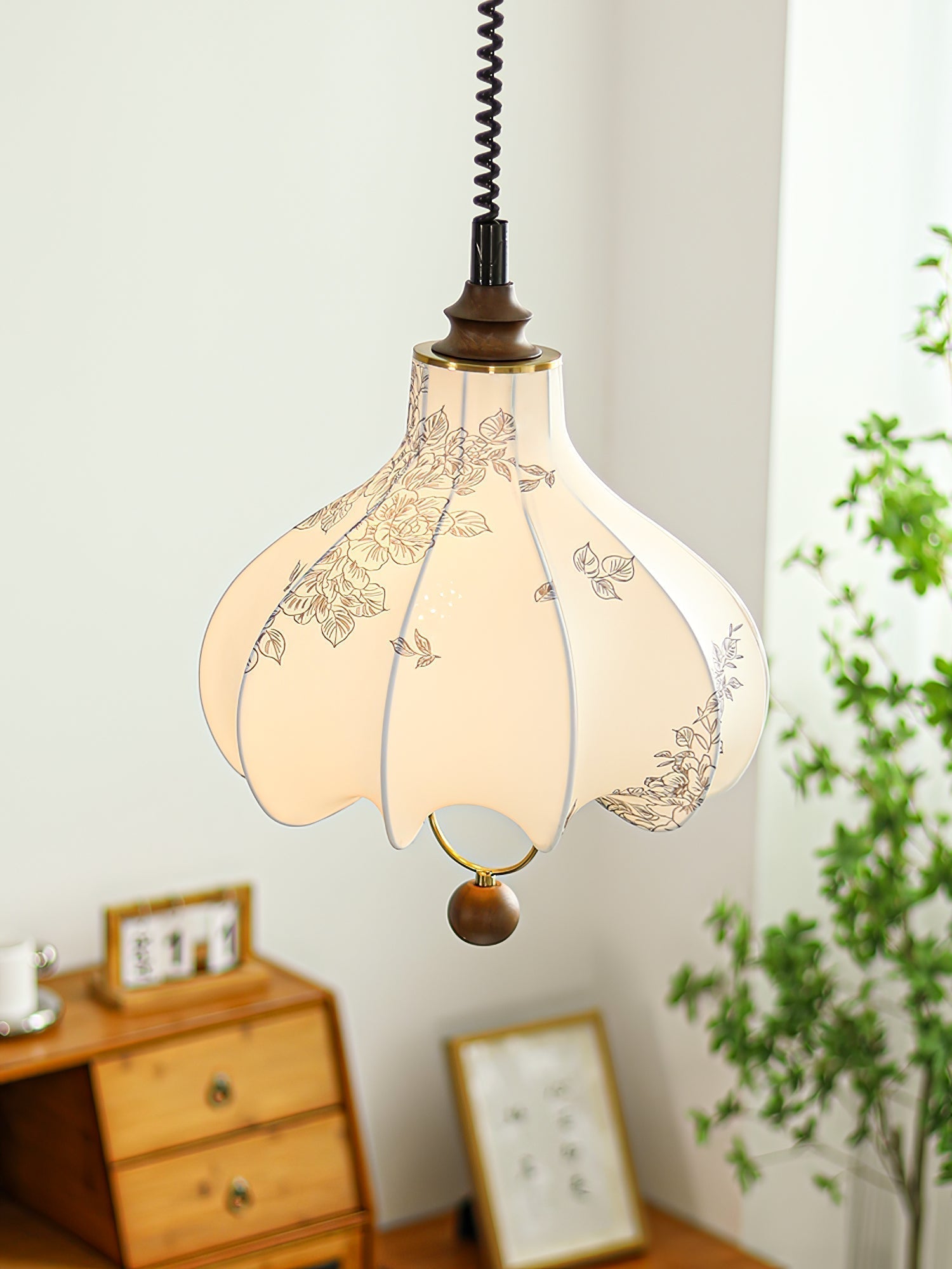 Lustra Suspension Lanterne en Tissu Poire pour Salon