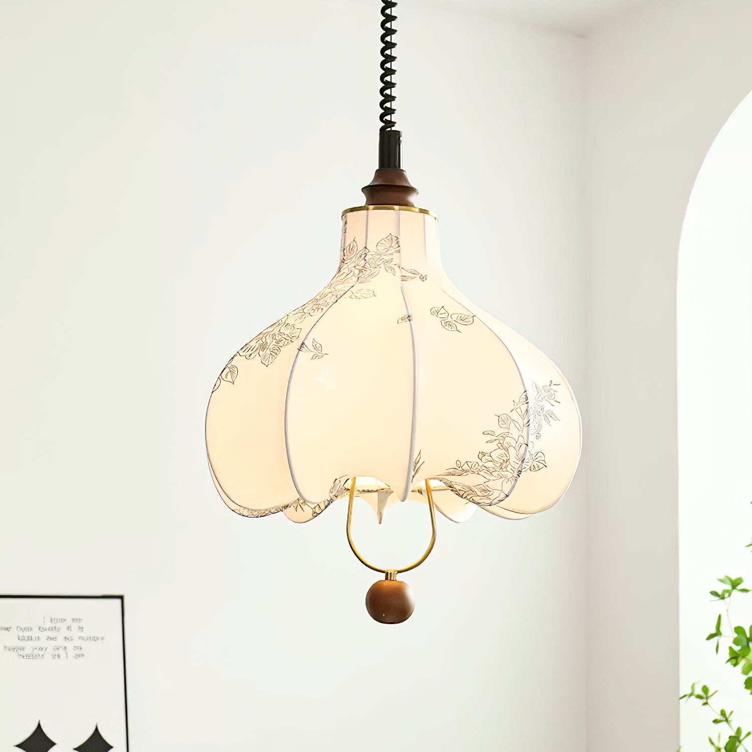 Lustra Suspension Lanterne en Tissu Poire pour Salon