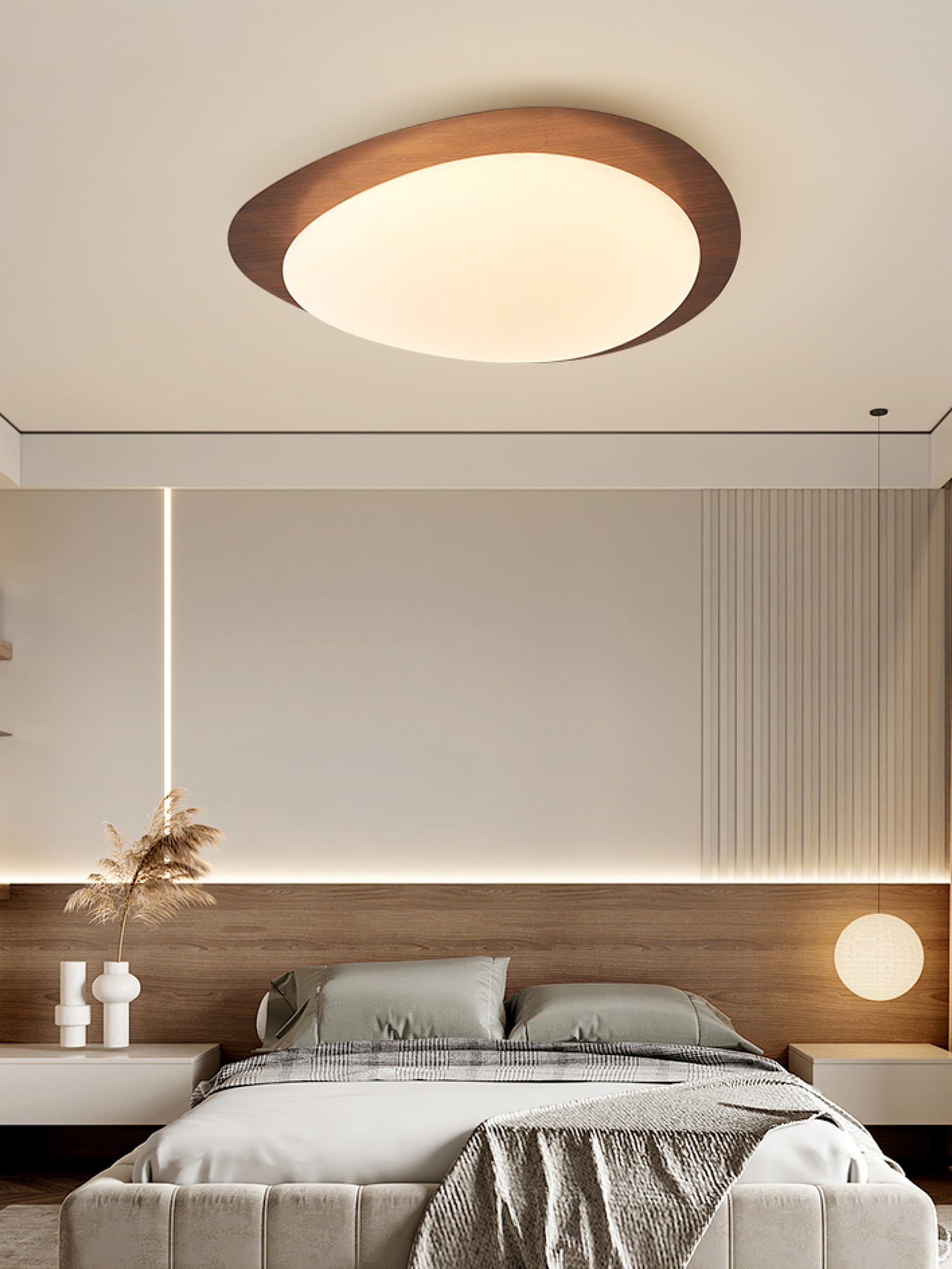 Solara Plafonnier Galet en Noyer Acrylique LED