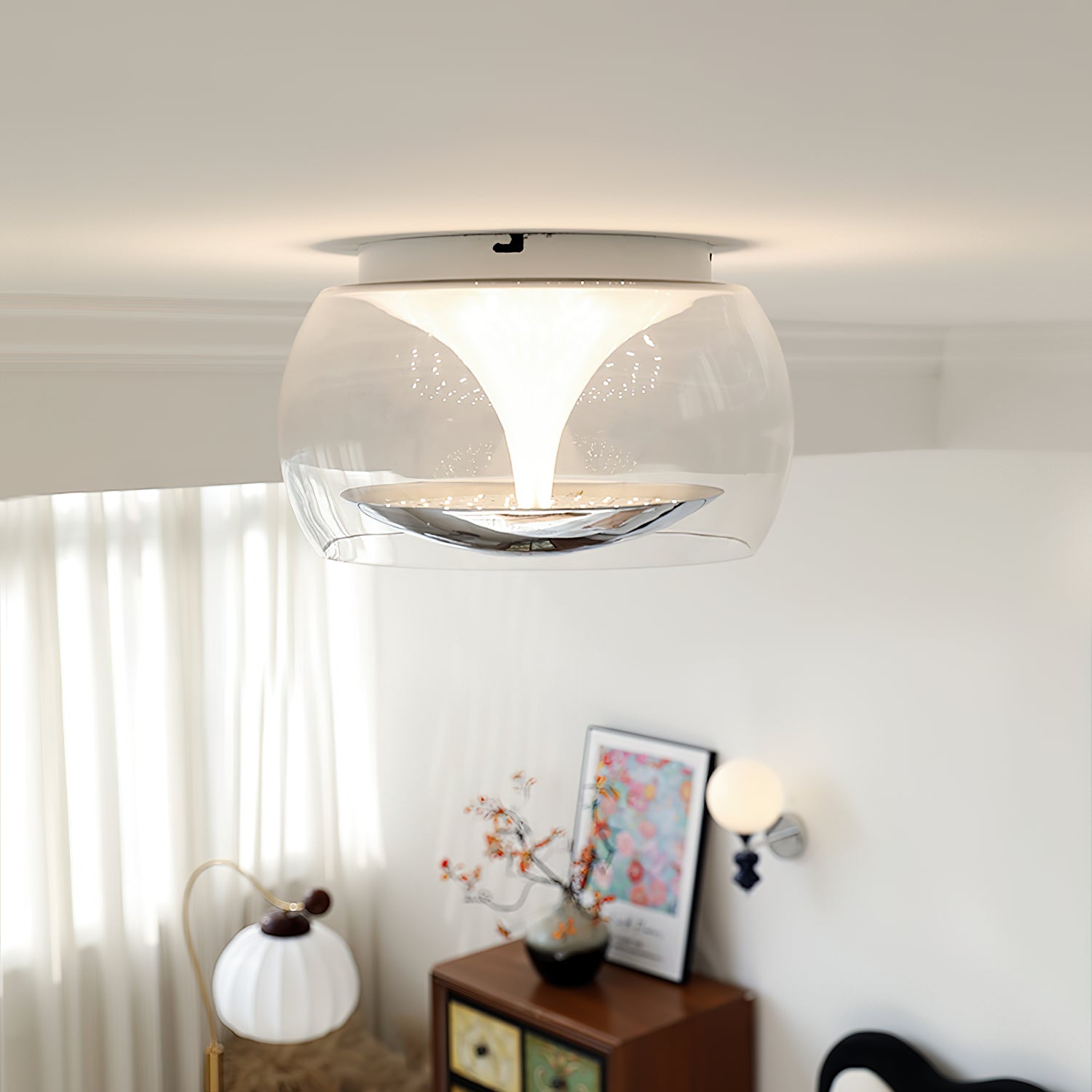 Eshair Nordic Art Pendule Verre Plafonnier Lumière
