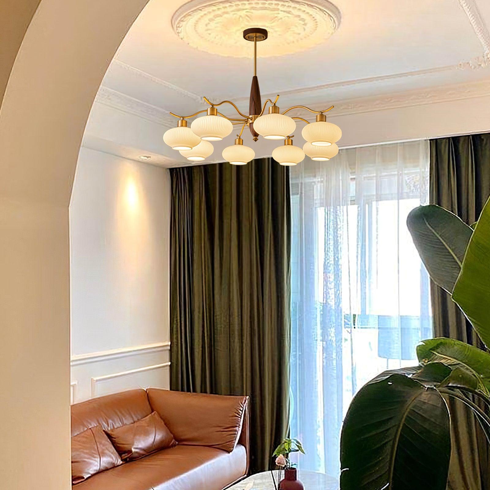 Cavien Lustre en Laiton et Noyer