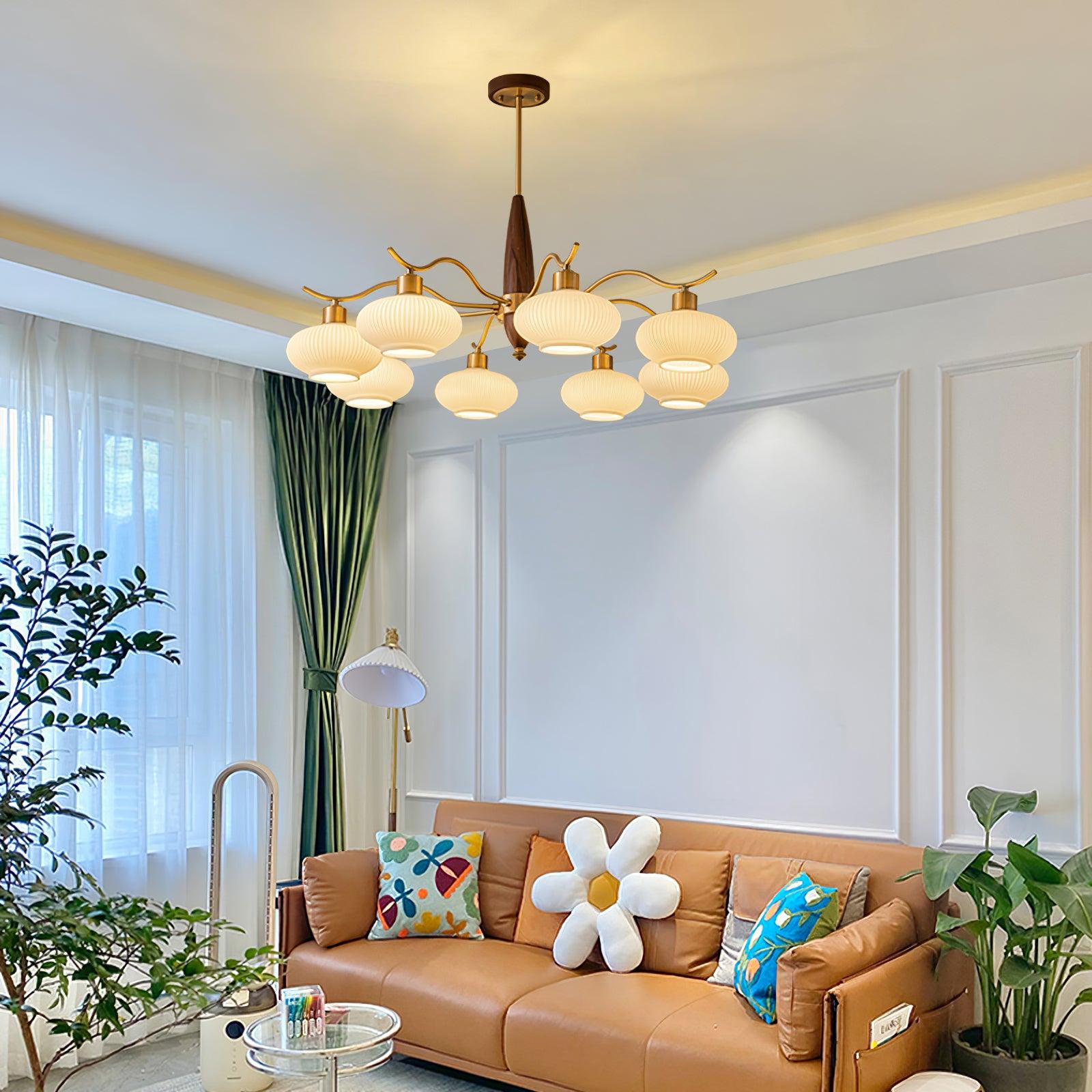 Cavien Lustre en Laiton et Noyer