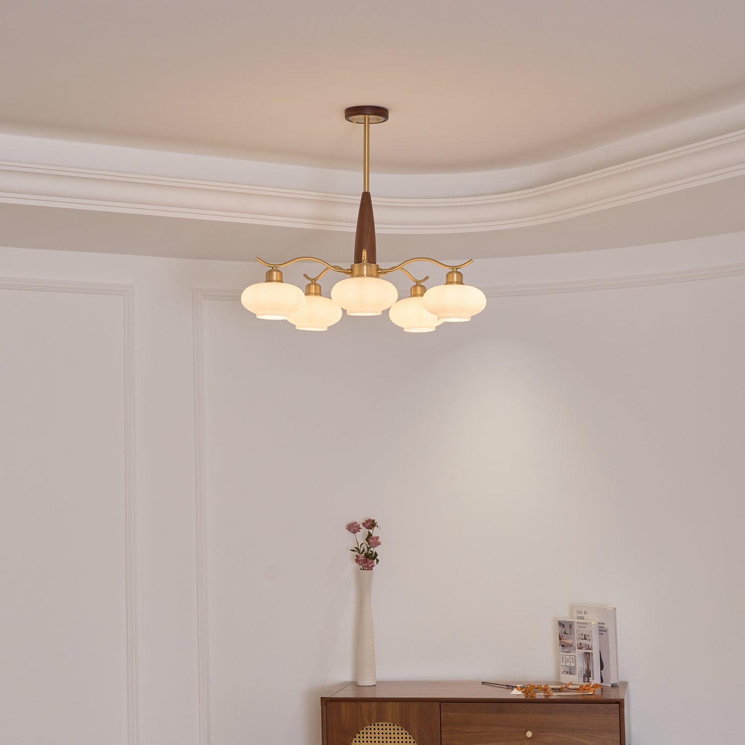 Cavien Lustre en Laiton et Noyer