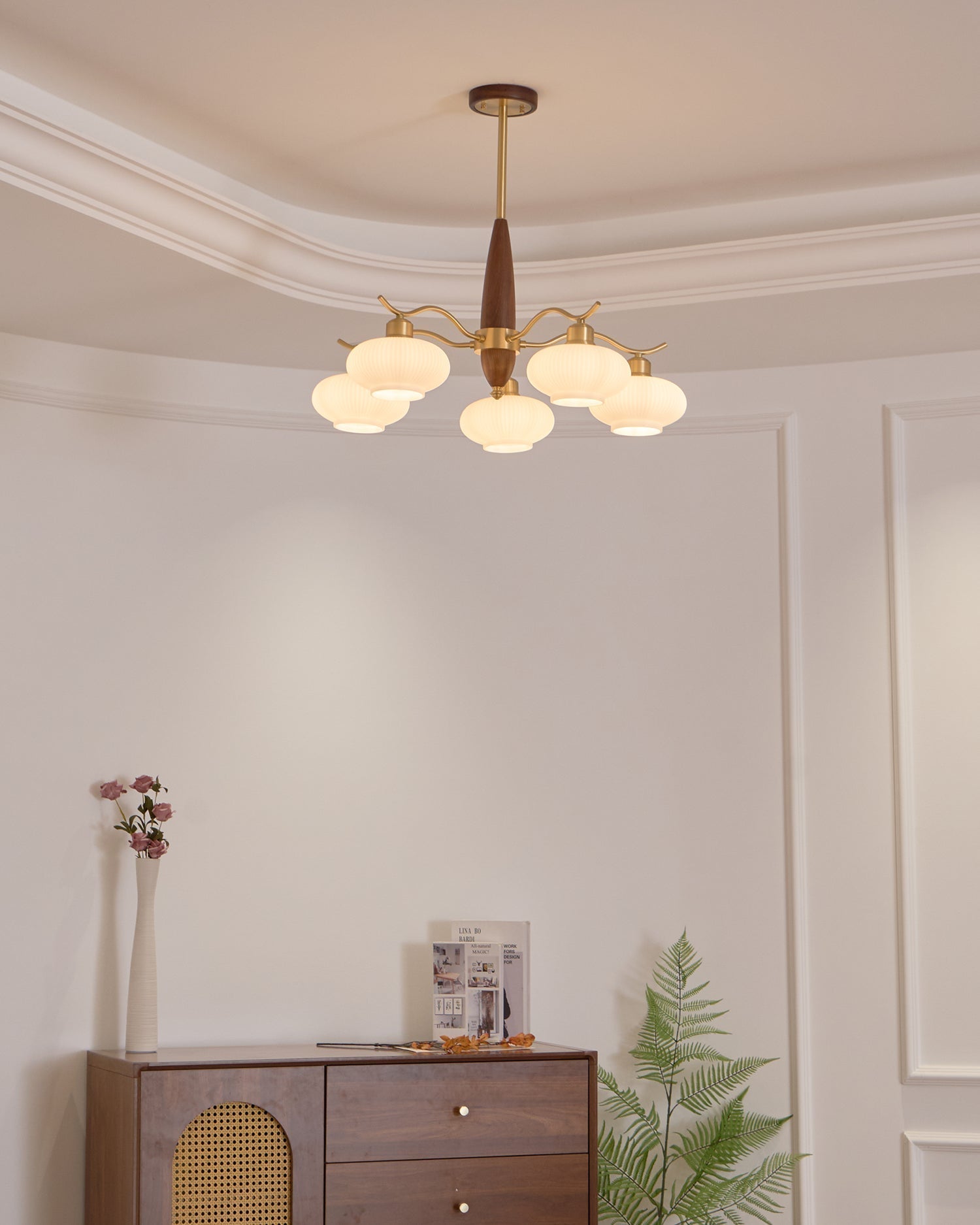 Cavien Lustre en Laiton et Noyer