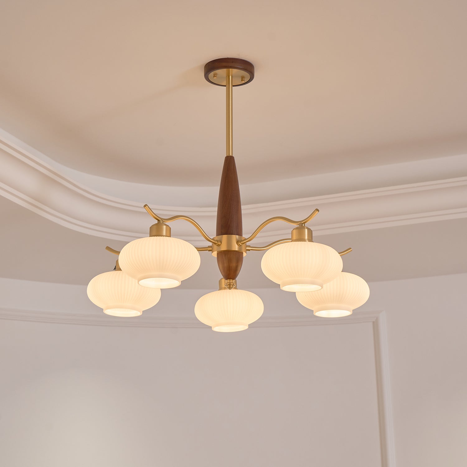 Cavien Lustre en Laiton et Noyer