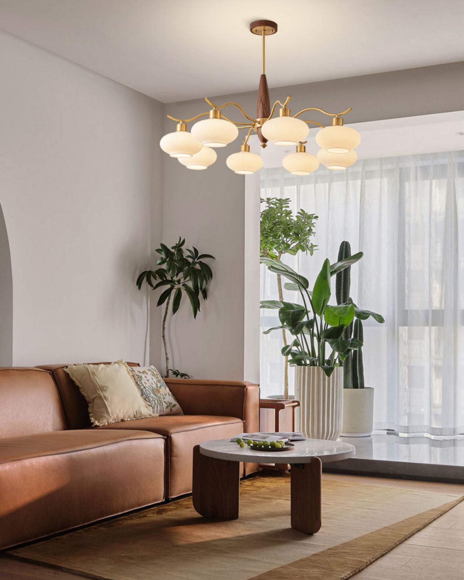 Cavien Lustre en Laiton et Noyer