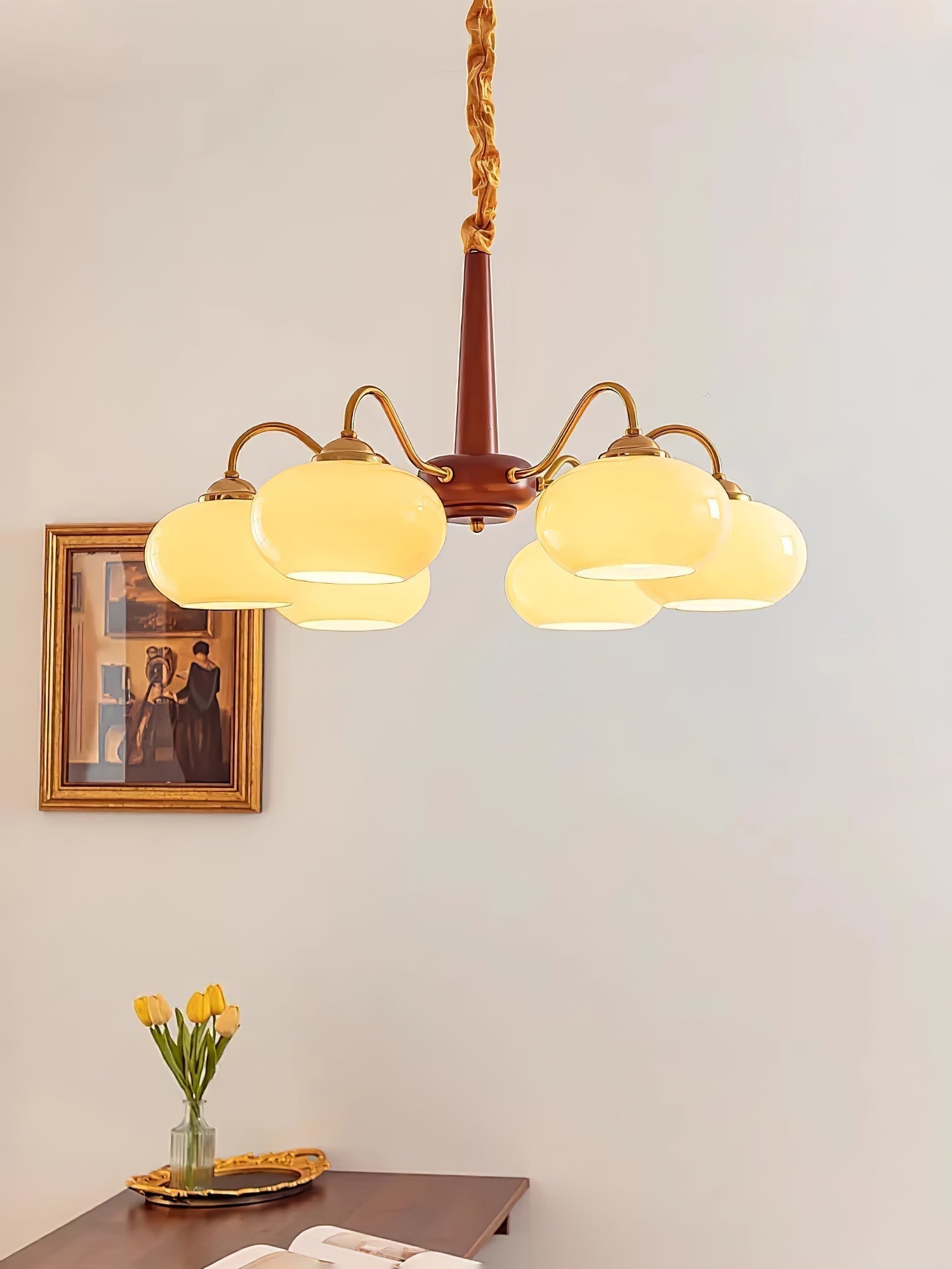 Lustra Suspension Persimmon Laiton et Verre Élégante