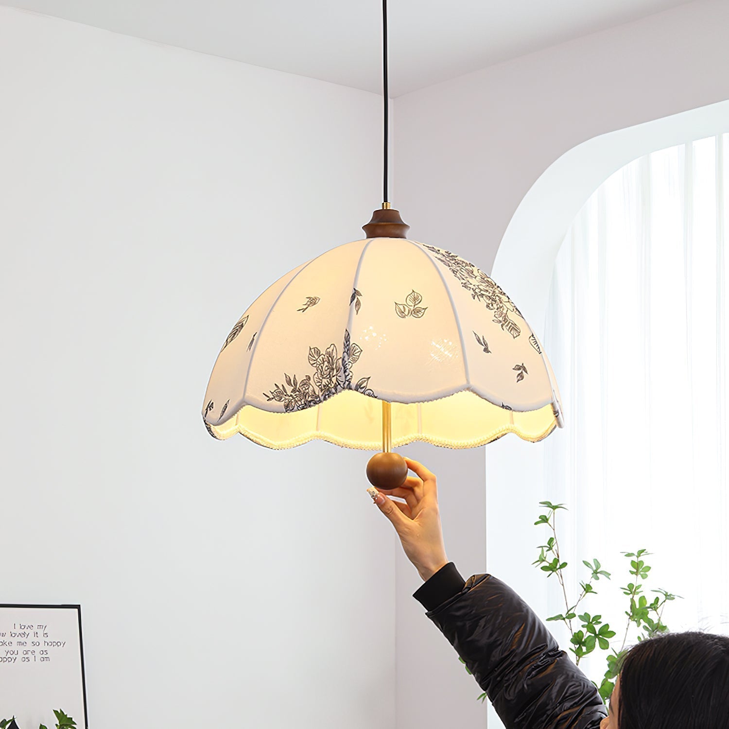 Vevenir Pétale Chuchotement Bois Tissu Pendentif Lampe