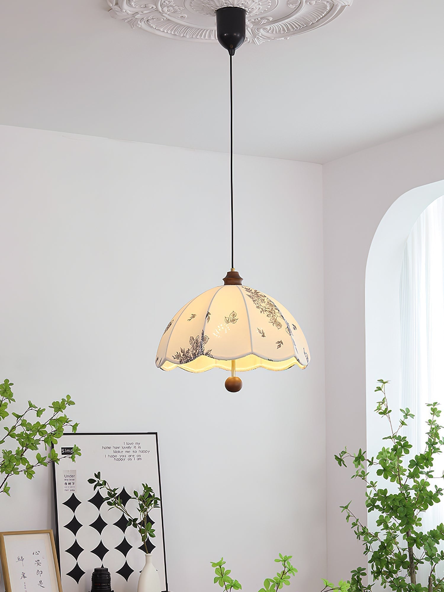 Vevenir Pétale Chuchotement Bois Tissu Pendentif Lampe