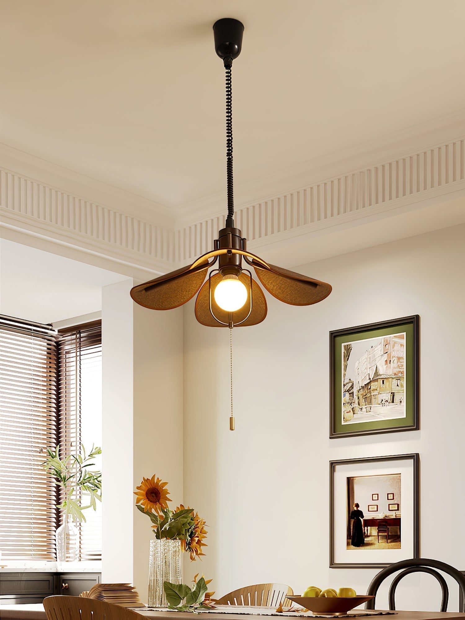 Utalion Traditionnel Pétale Floraison Bois Tissu Pendentif Lumière