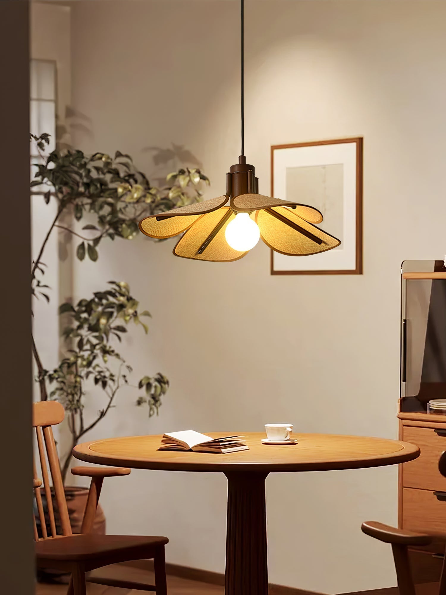 Utalion Traditionnel Pétale Floraison Bois Tissu Pendentif Lumière